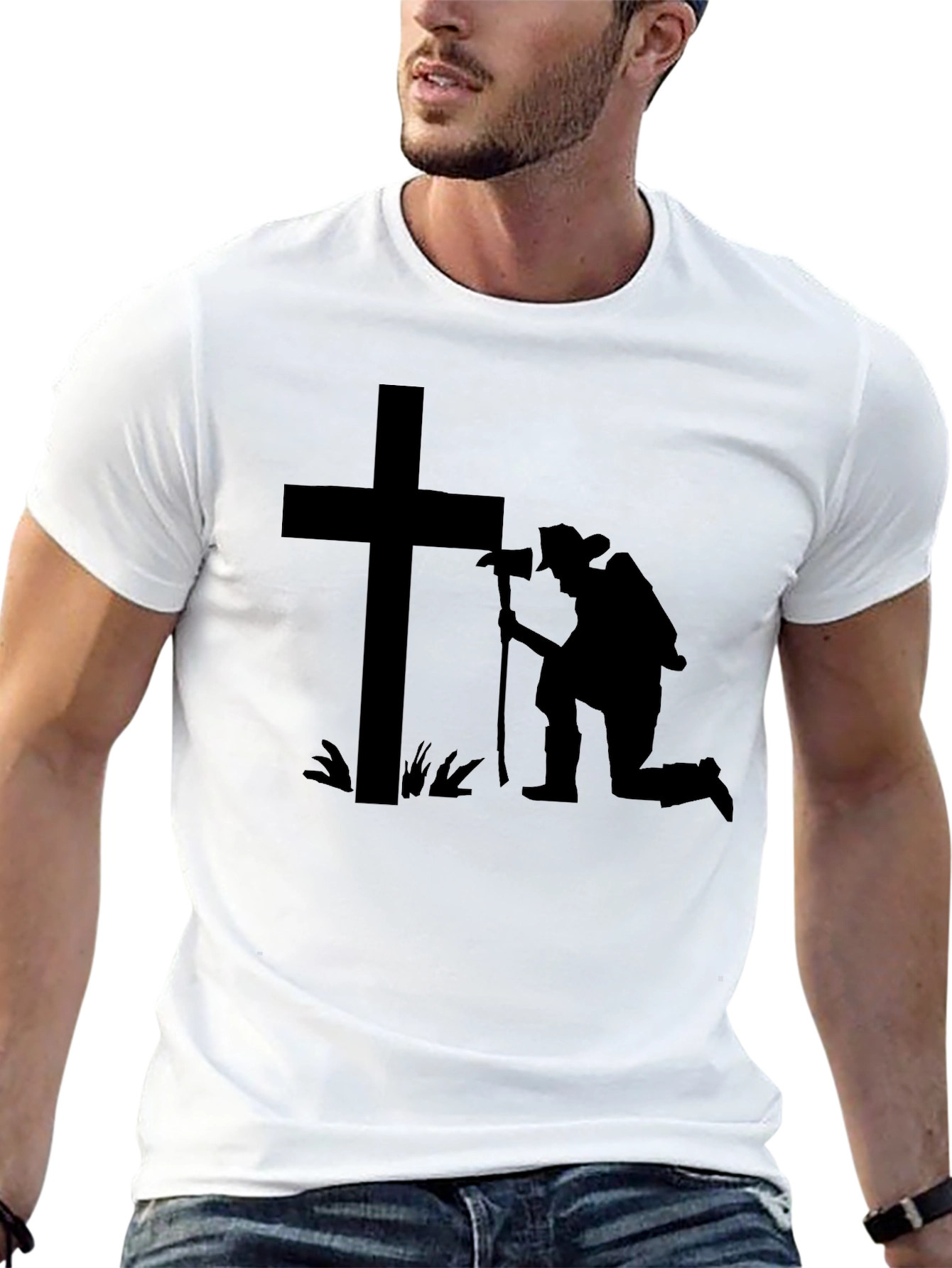Kneeling Firefighter Cross T-Shirt