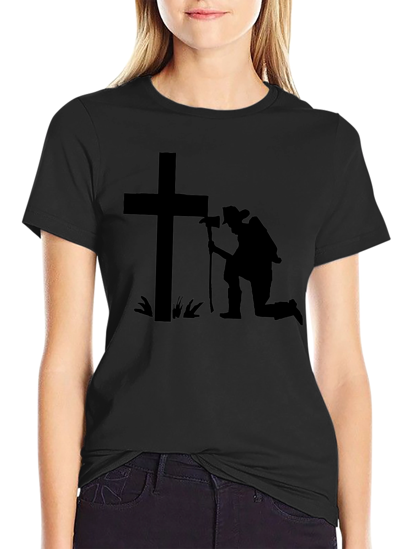 Kneeling Firefighter Cross T-Shirt