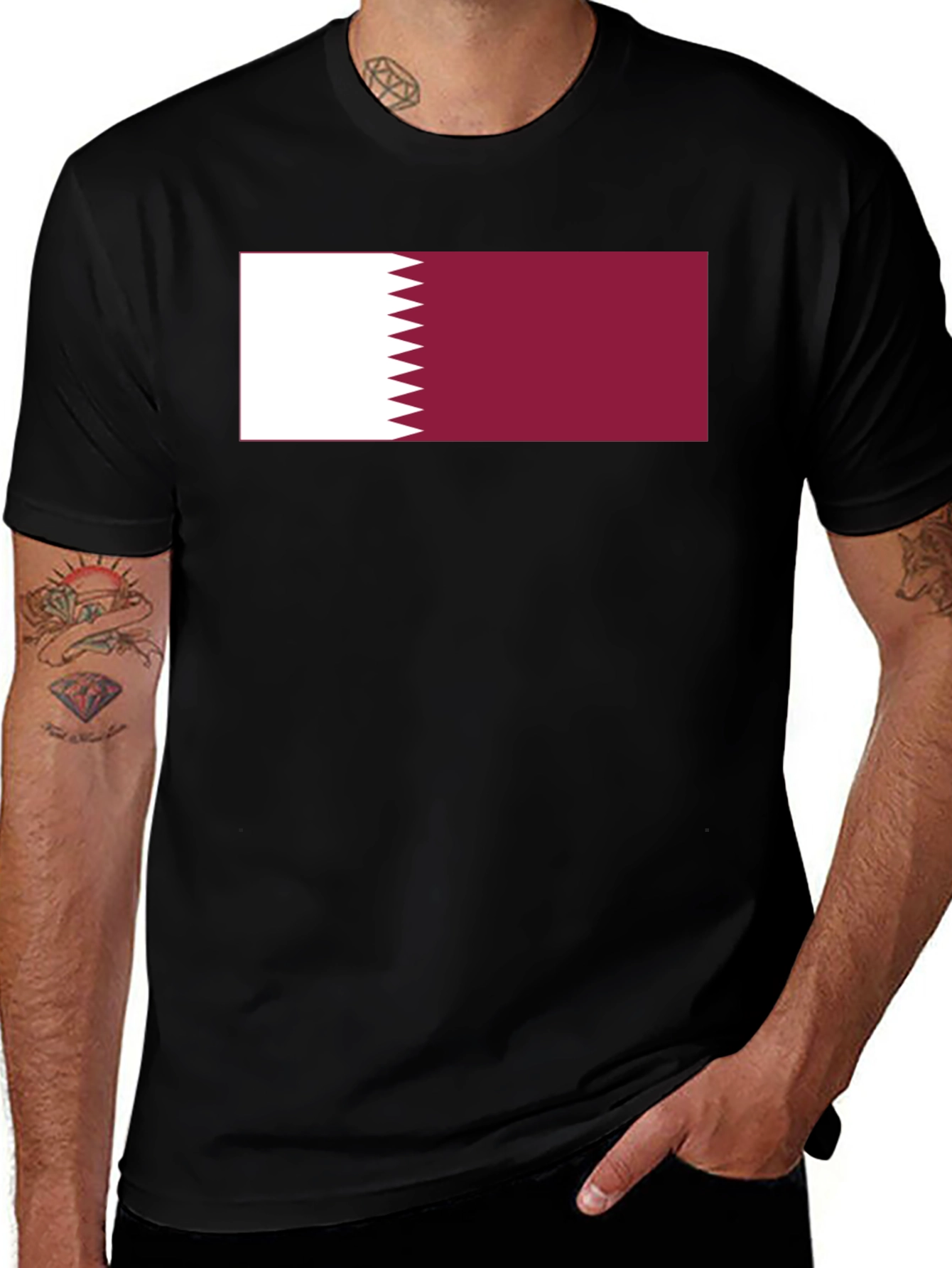 Qatar Flag T-Shirt - Black Crew Neck Tee