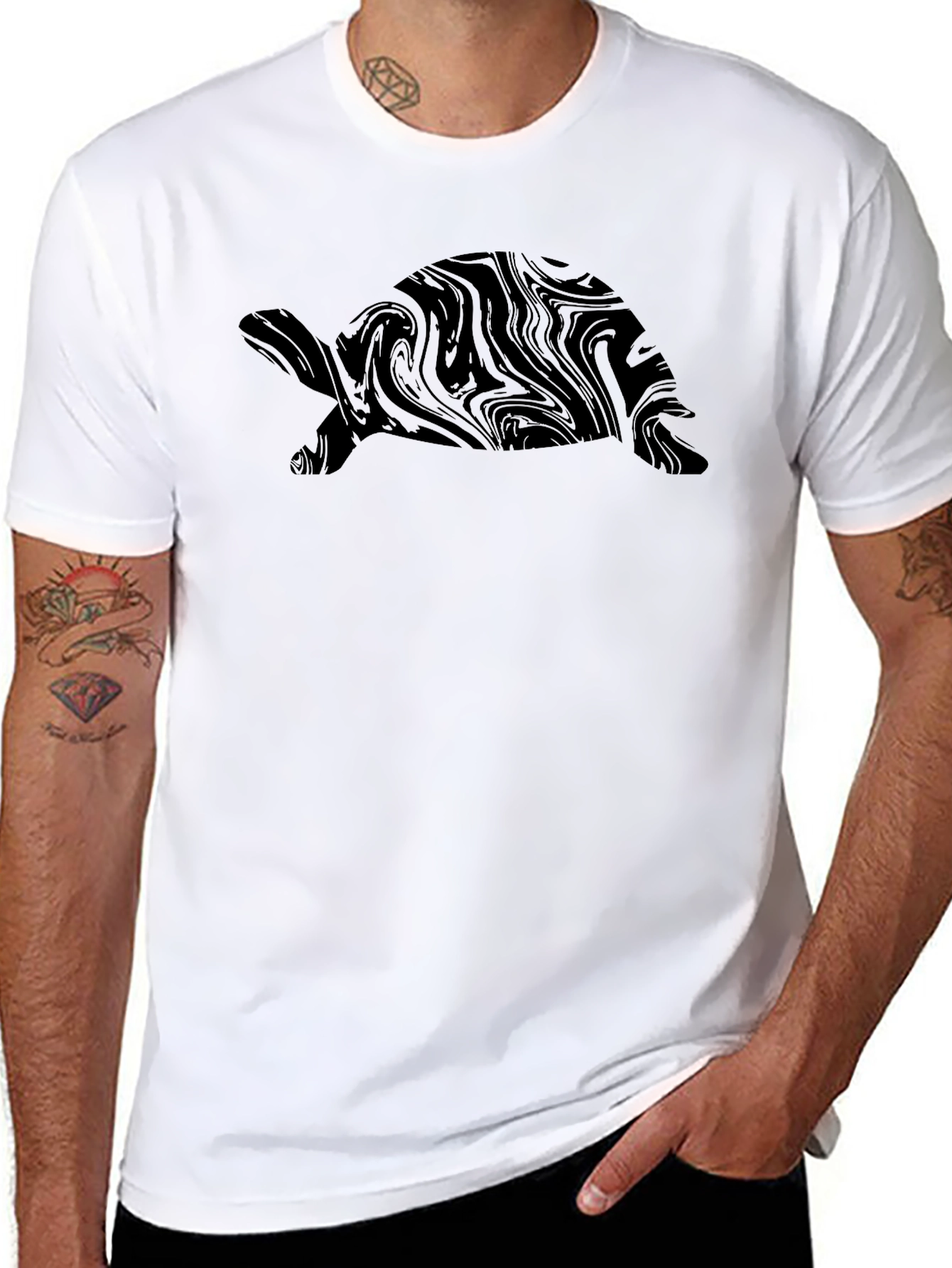 Abstract Turtle Graphic T-Shirt - Black
