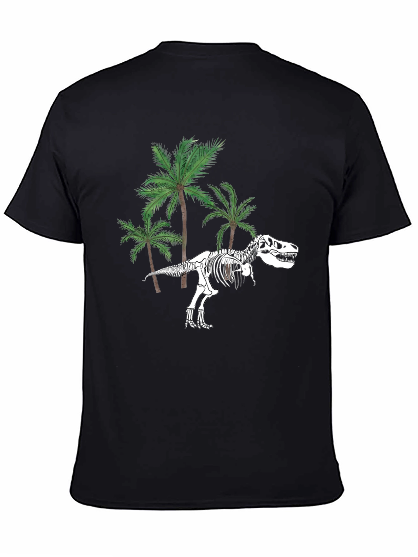 Dino Skeleton & Palm Trees Graphic Tee - Black