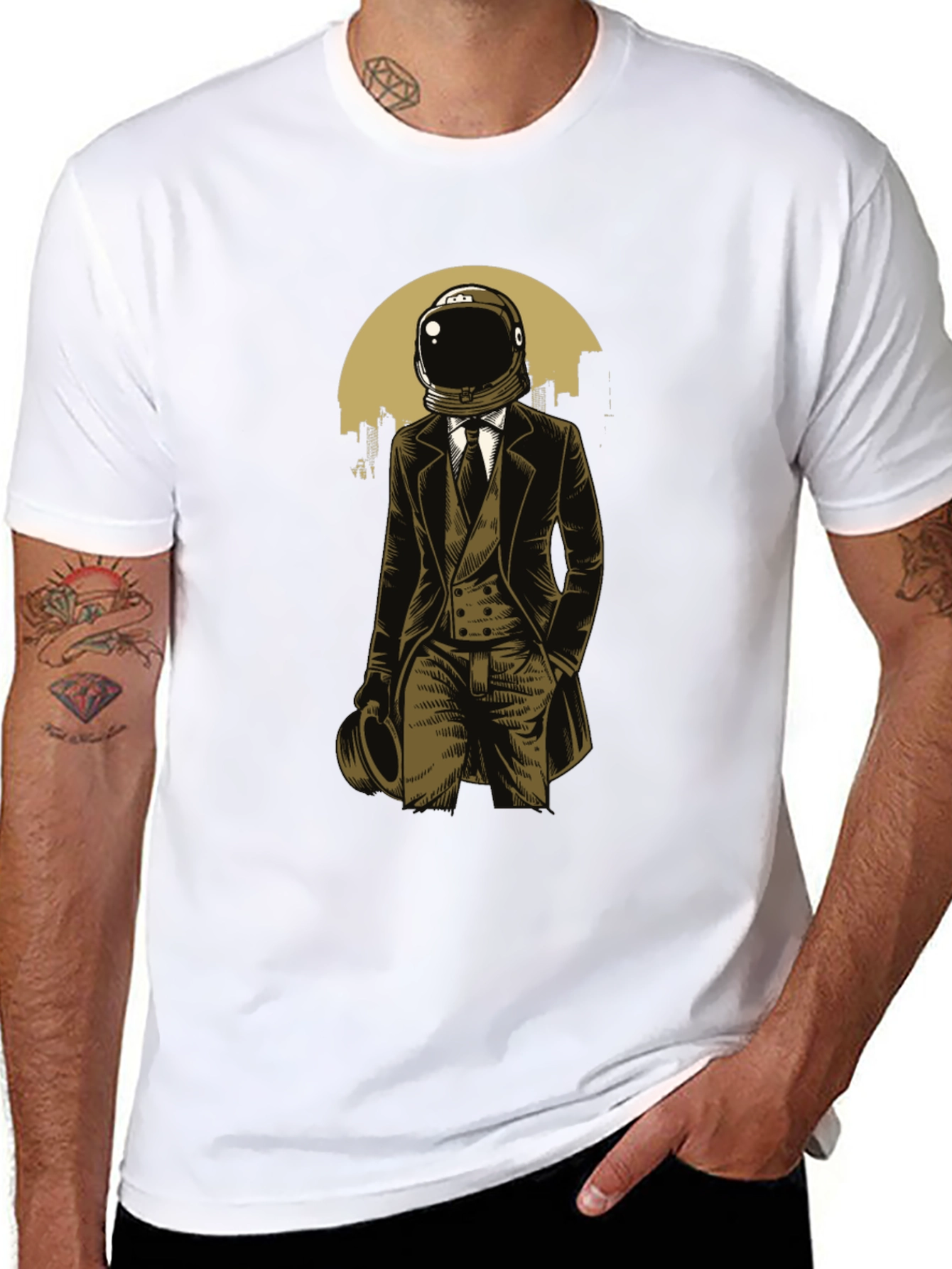 Astronaut Gentleman Graphic Tee - Black Cotton T-Shirt