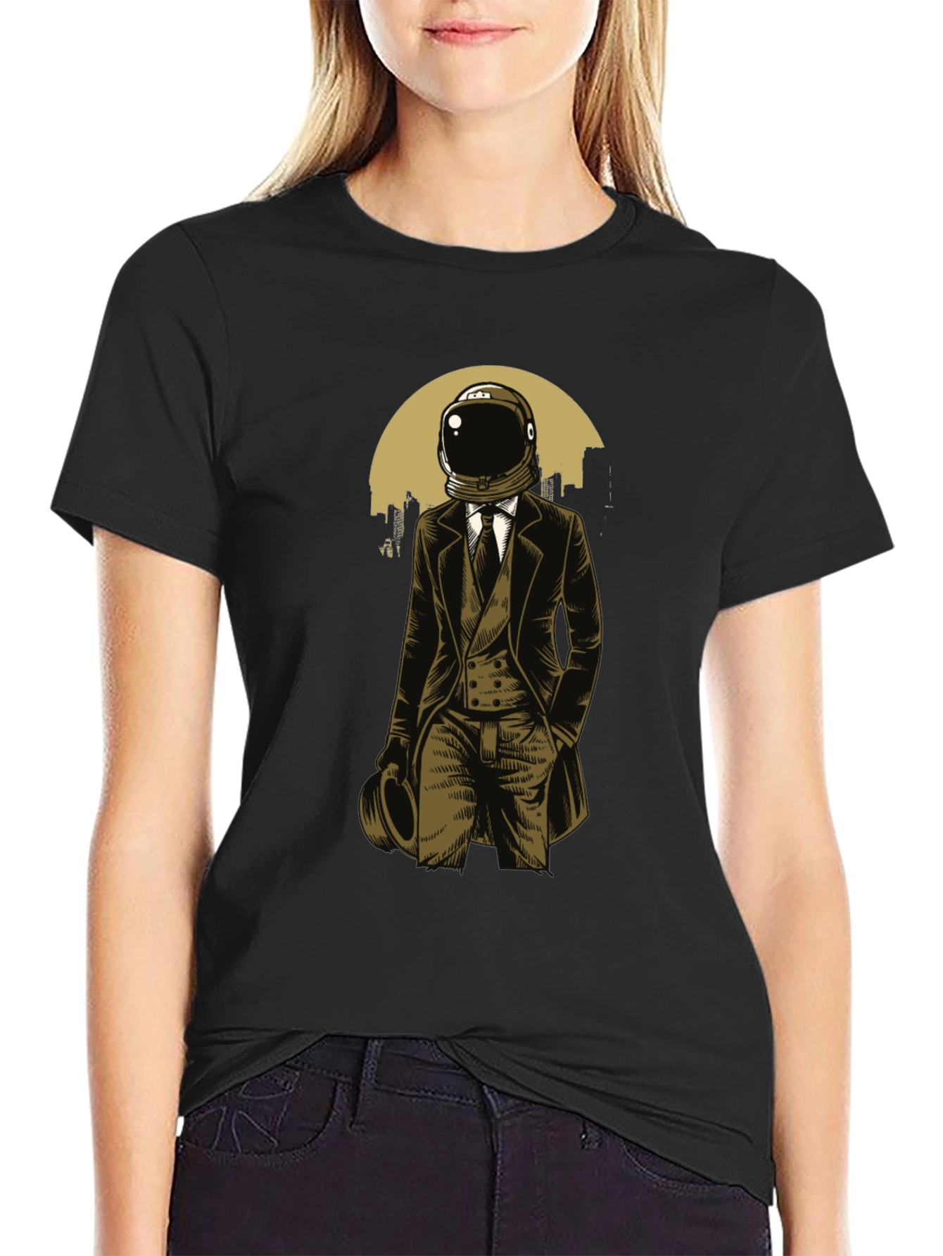 Astronaut Gentleman Graphic Tee - Black Cotton T-Shirt
