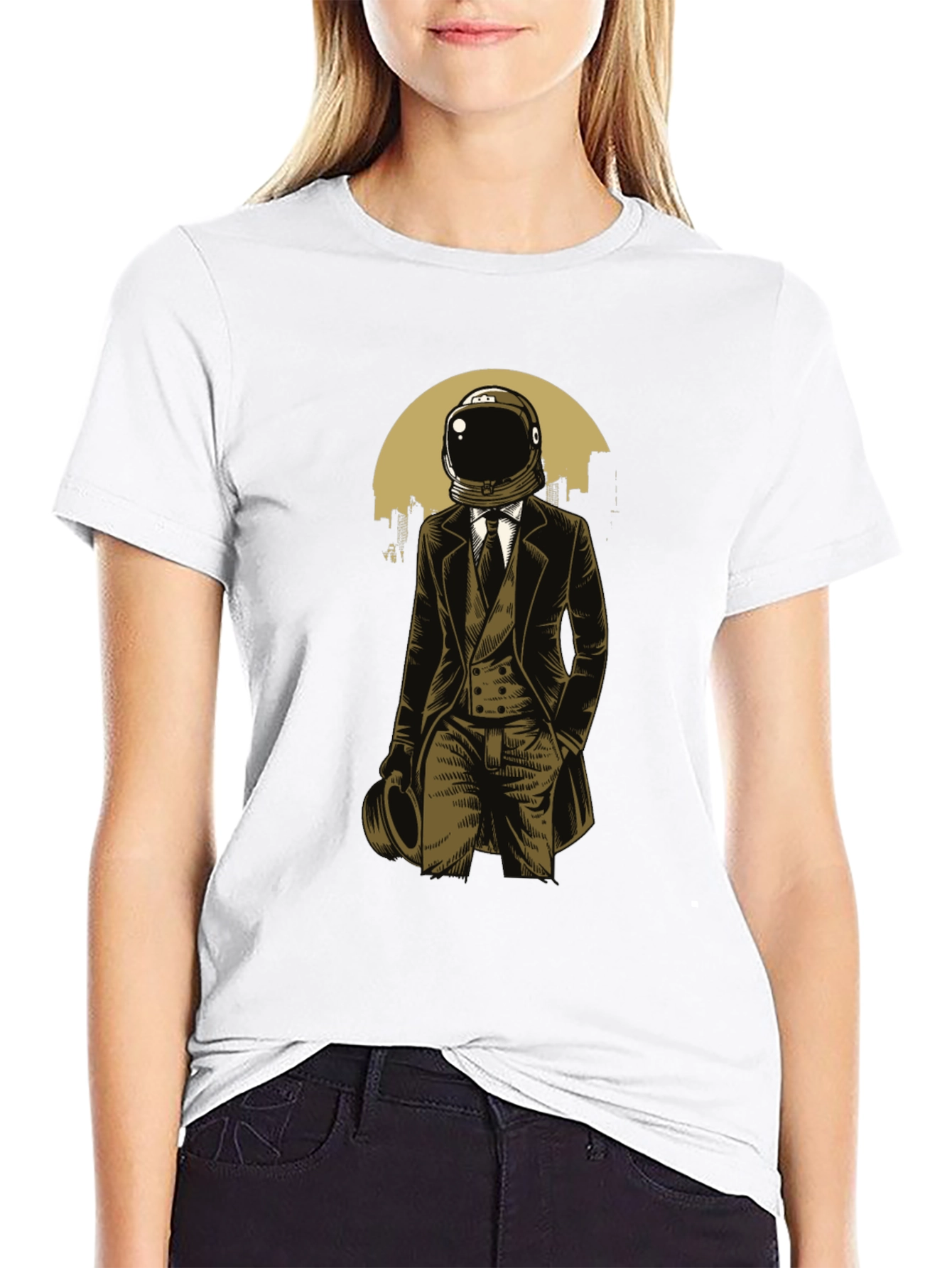 Astronaut Gentleman Graphic Tee - Black Cotton T-Shirt