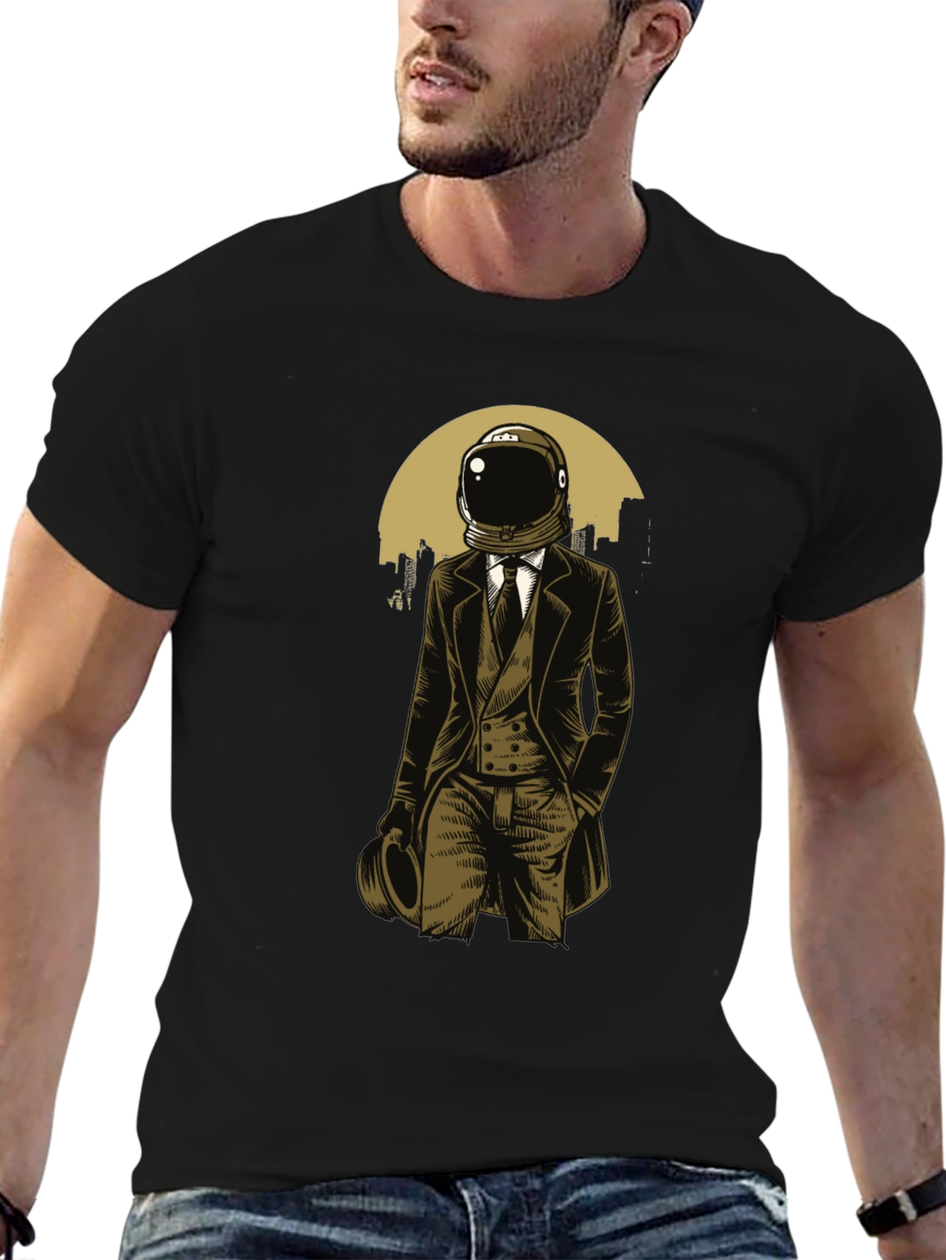 Astronaut Gentleman Graphic Tee - Black Cotton T-Shirt