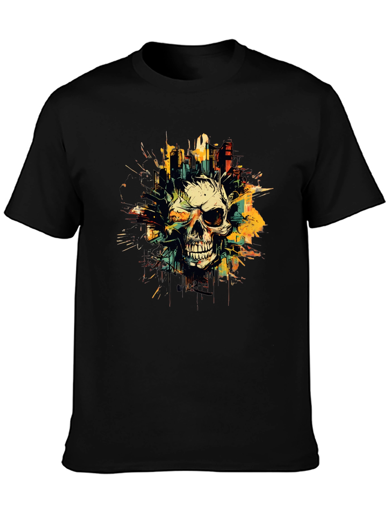Skull City Graphic Tee - Black Cotton