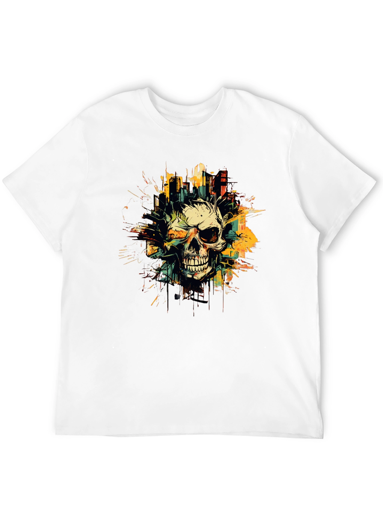 Skull City Graphic Tee - Black Cotton