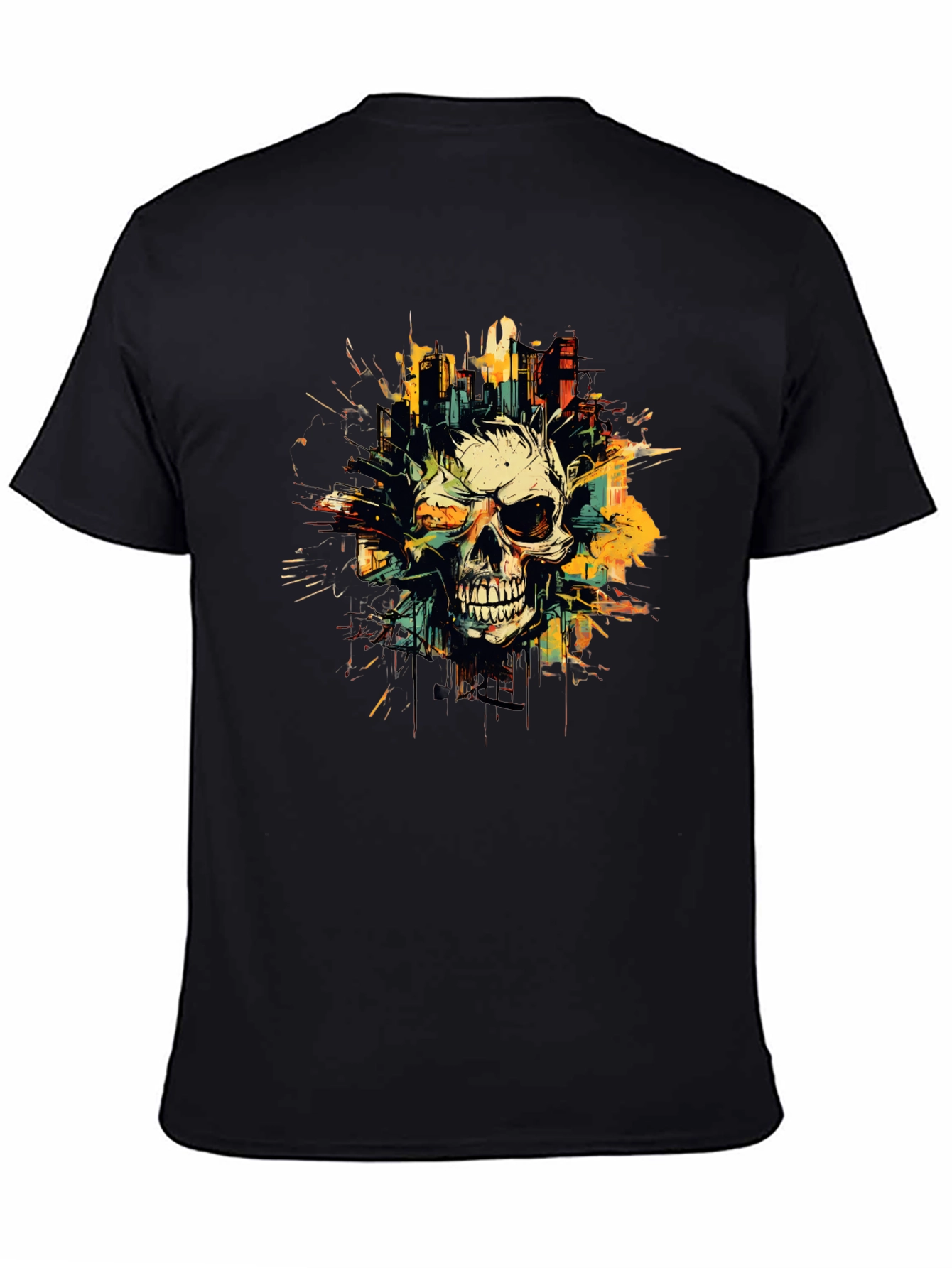 Skull City Graphic Tee - Black Cotton
