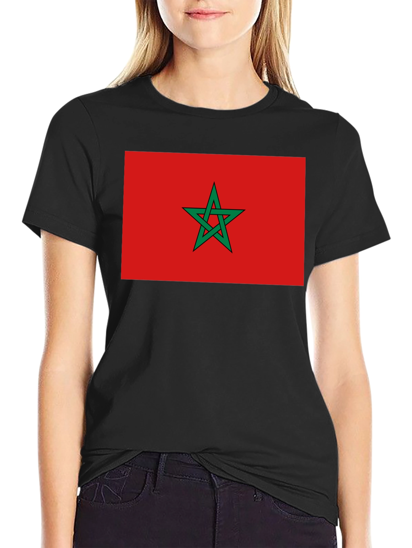 Morocco Flag Graphic Tee - Black Cotton T-Shirt