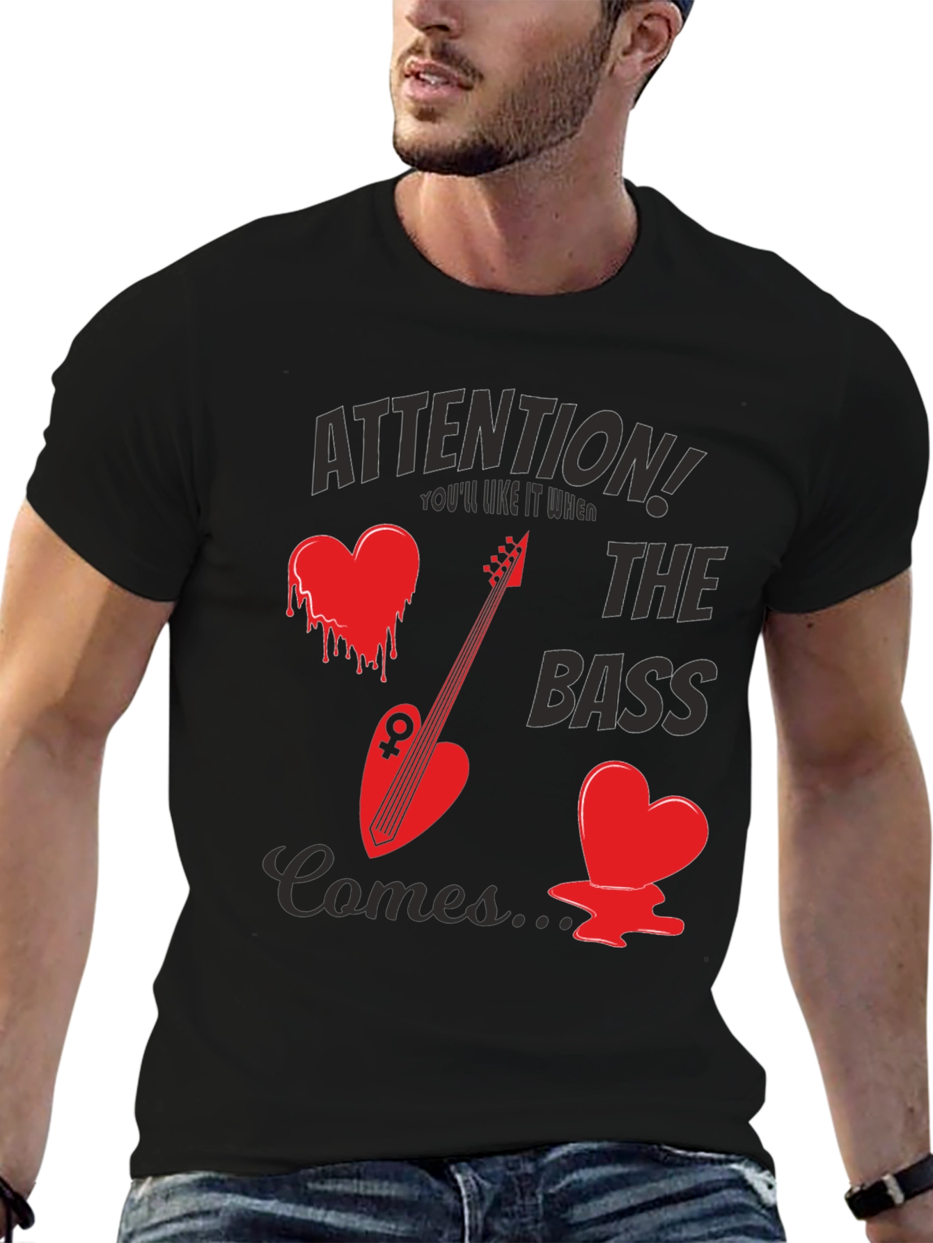 Attention! The Bass Comes Black T-Shirt