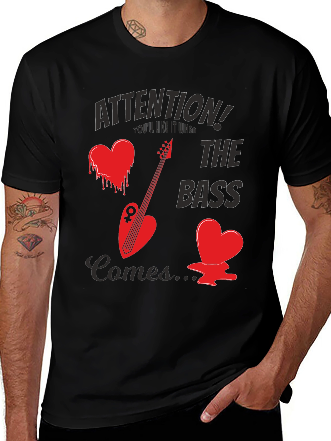 Attention! The Bass Comes Black T-Shirt