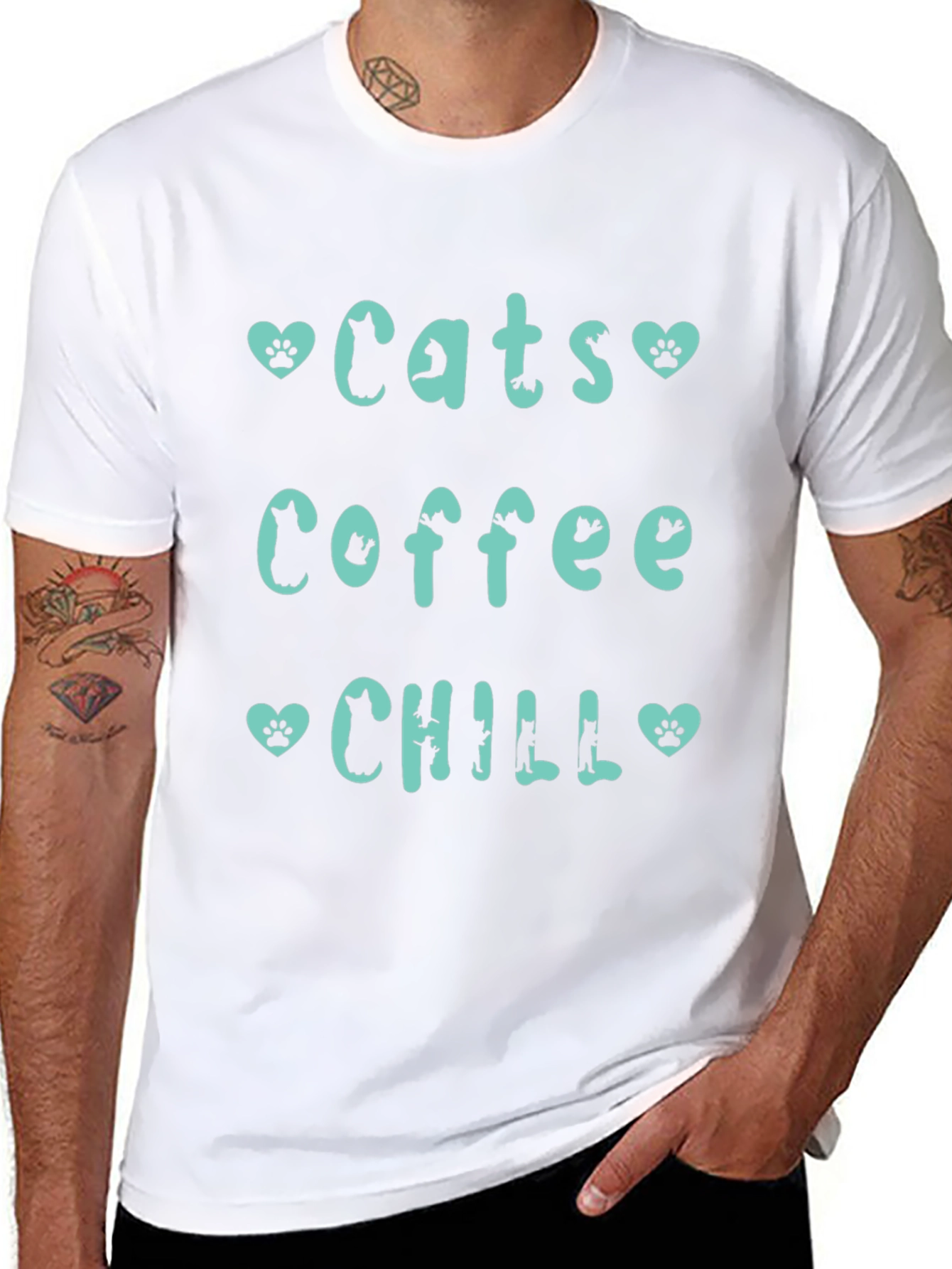 Cats Coffee Chill Tee - Relaxed Graphic T-Shirt