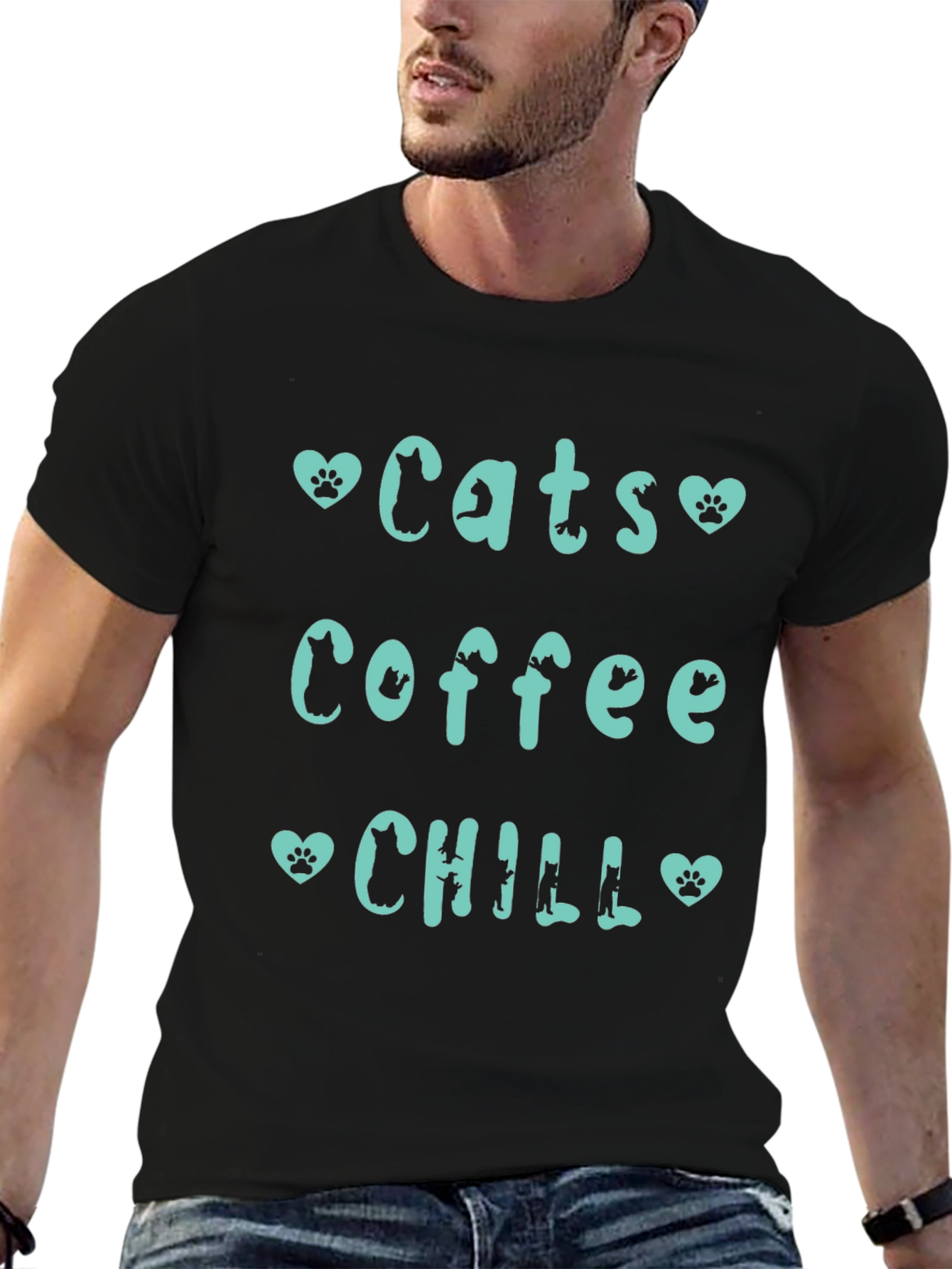 Cats Coffee Chill Tee - Relaxed Graphic T-Shirt