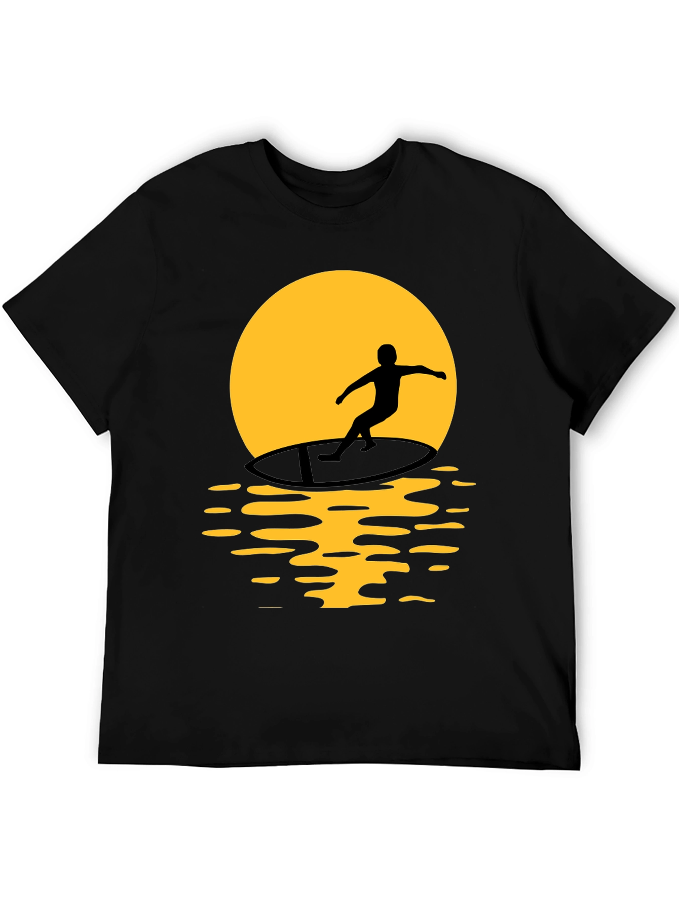 Surfer Silhouette Graphic Tee - Black Cotton T-Shirt