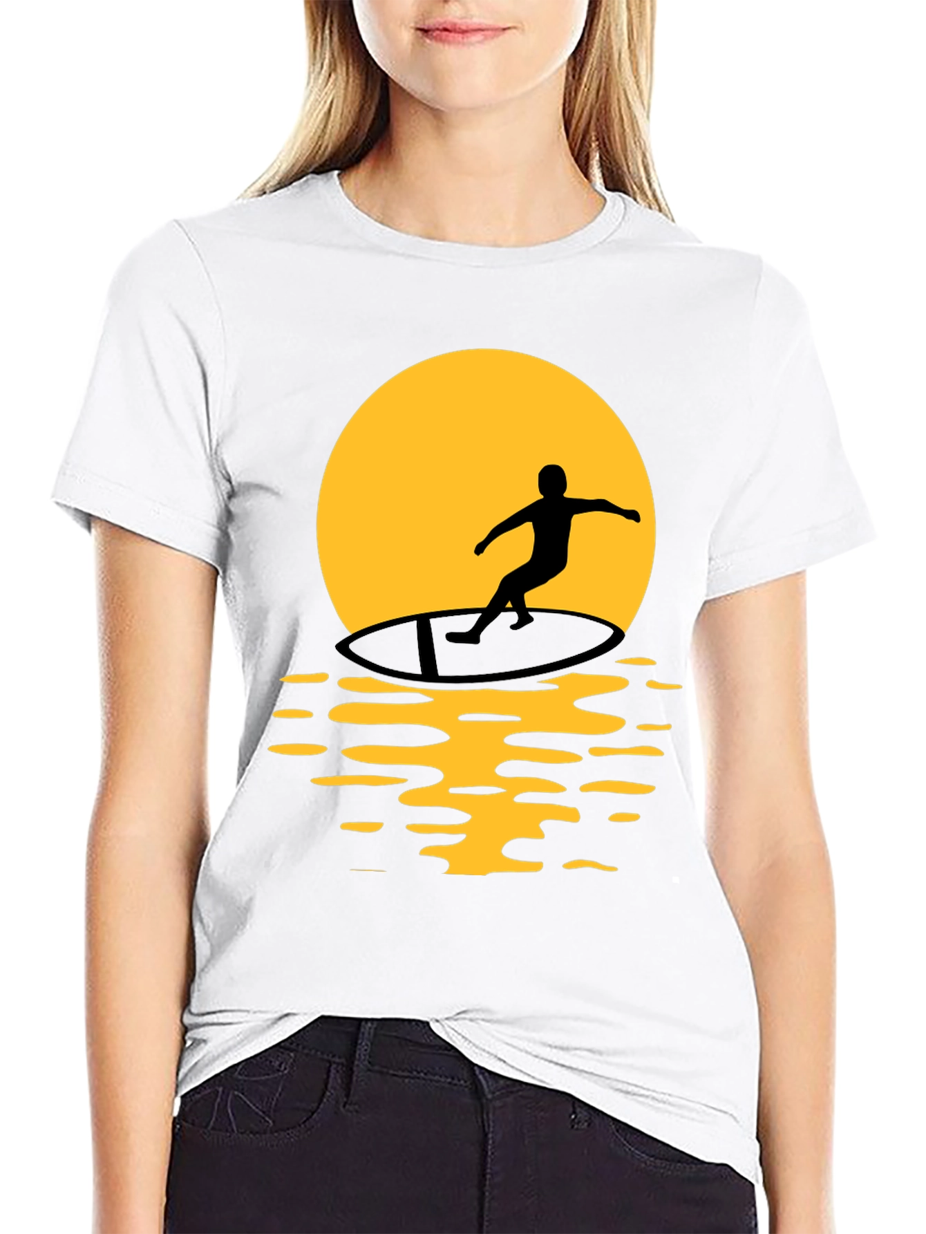 Surfer Silhouette Graphic Tee - Black Cotton T-Shirt