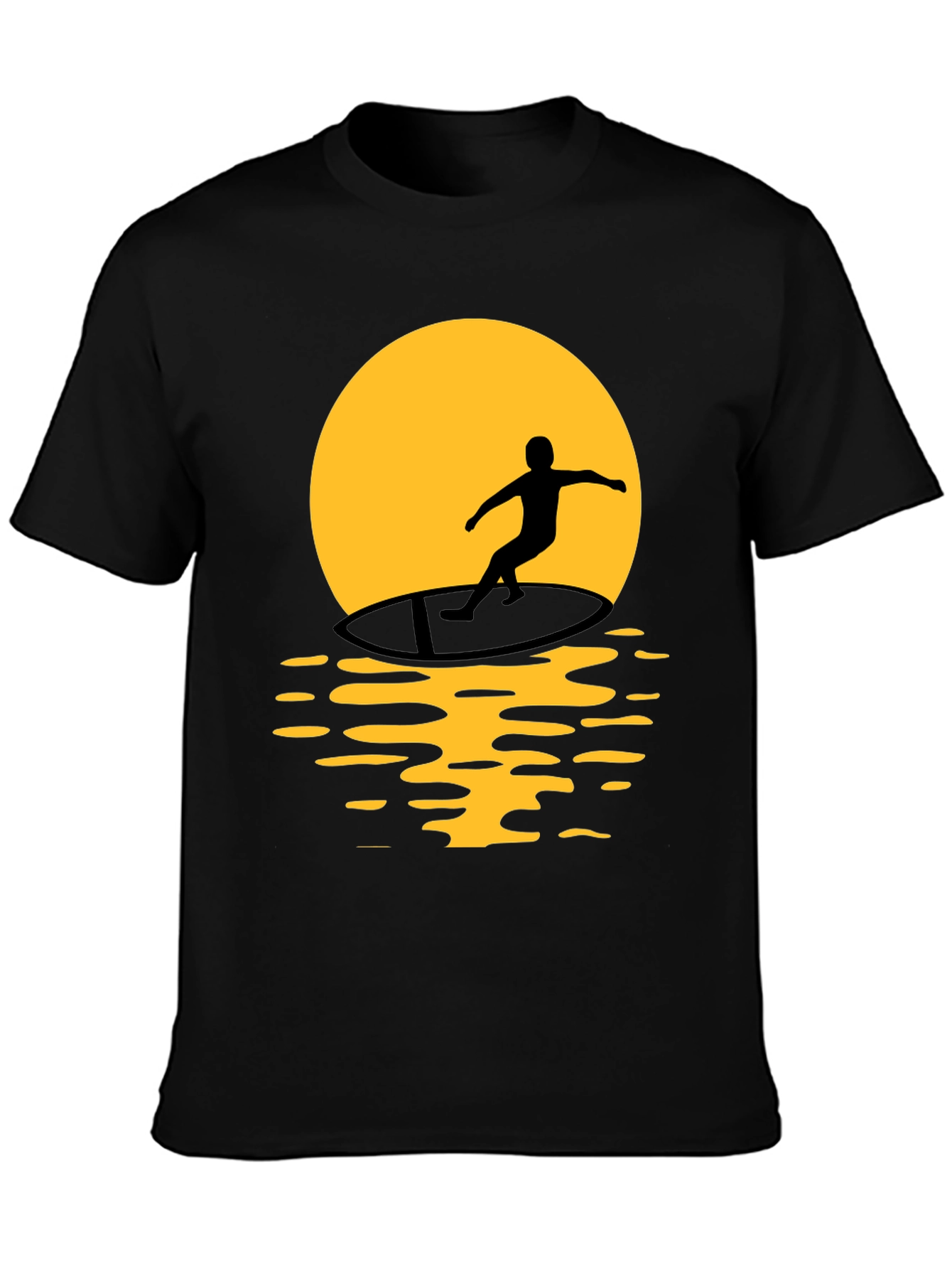 Surfer Silhouette Graphic Tee - Black Cotton T-Shirt