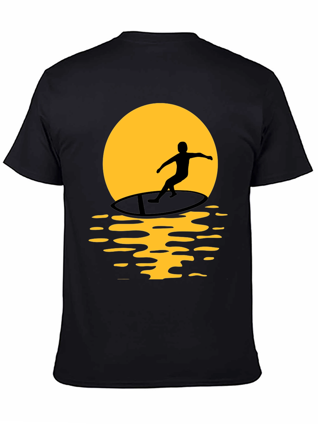 Surfer Silhouette Graphic Tee - Black Cotton T-Shirt