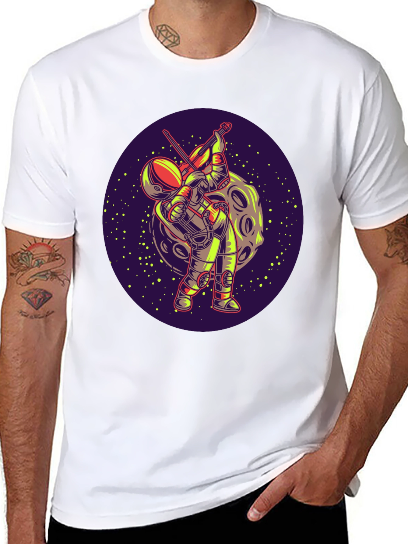 Astronaut Violinist Graphic Tee - Space Music Shirt