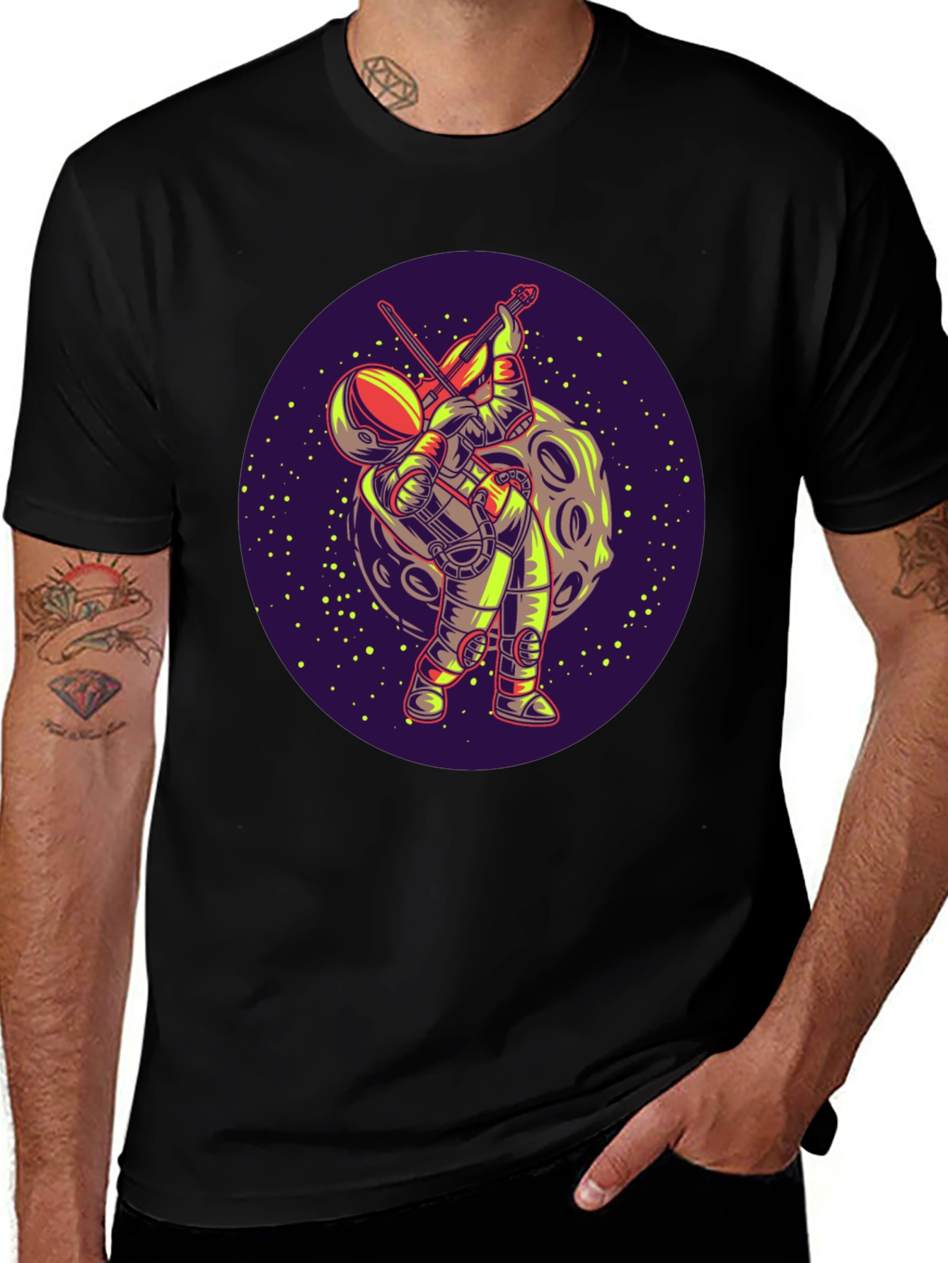 Astronaut Violinist Graphic Tee - Space Music Shirt