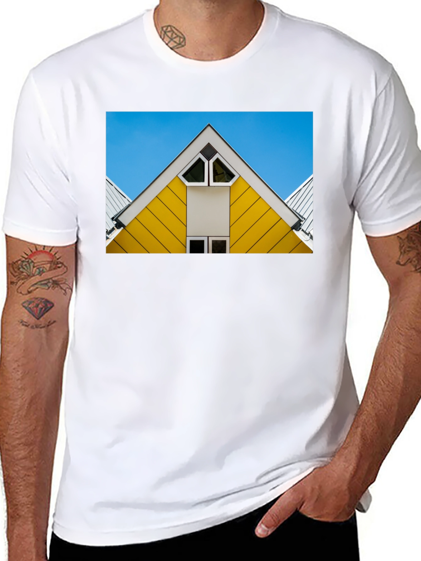 Geometric Roof T-Shirt - Modern Architectural Design