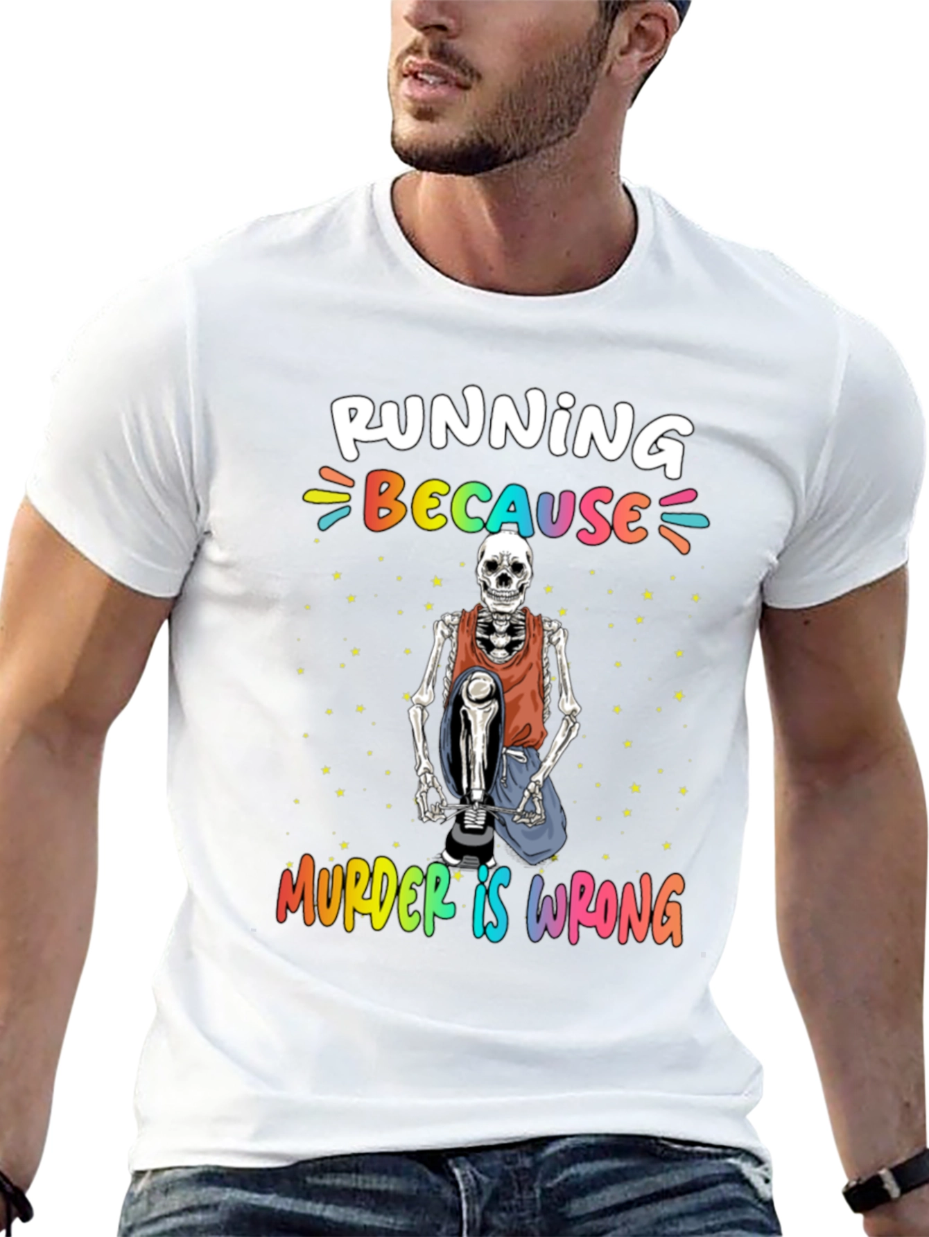 Running Because Murder Is Wrong Skeleton T-Shirt
