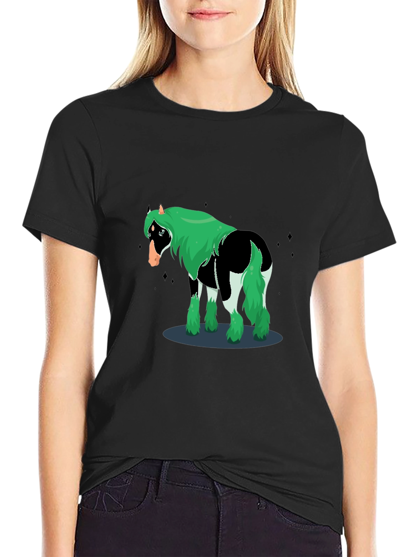 Novelty Graphic Horse T-Shirt - Black