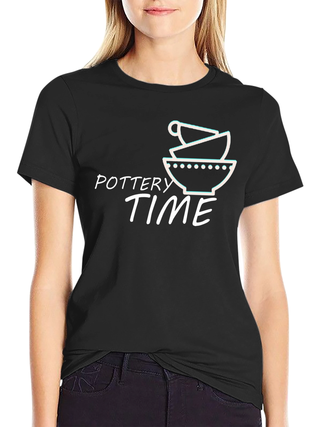 Pottery Time Graphic Tee - Black Cotton T-Shirt