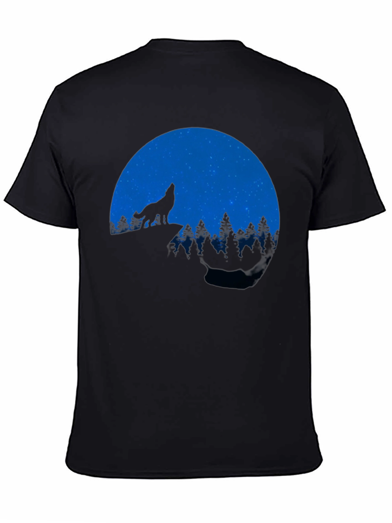 Wolf Howling at Moon Black Graphic T-Shirt