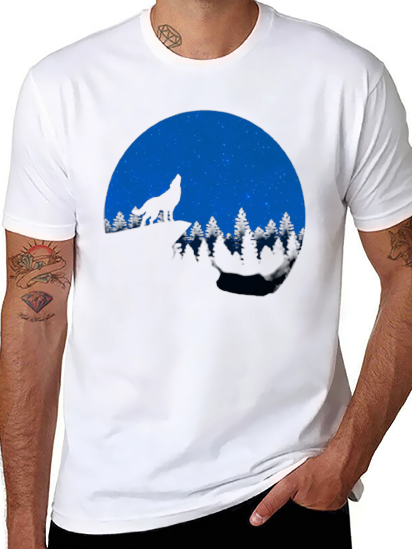 Wolf Howling at Moon Black Graphic T-Shirt