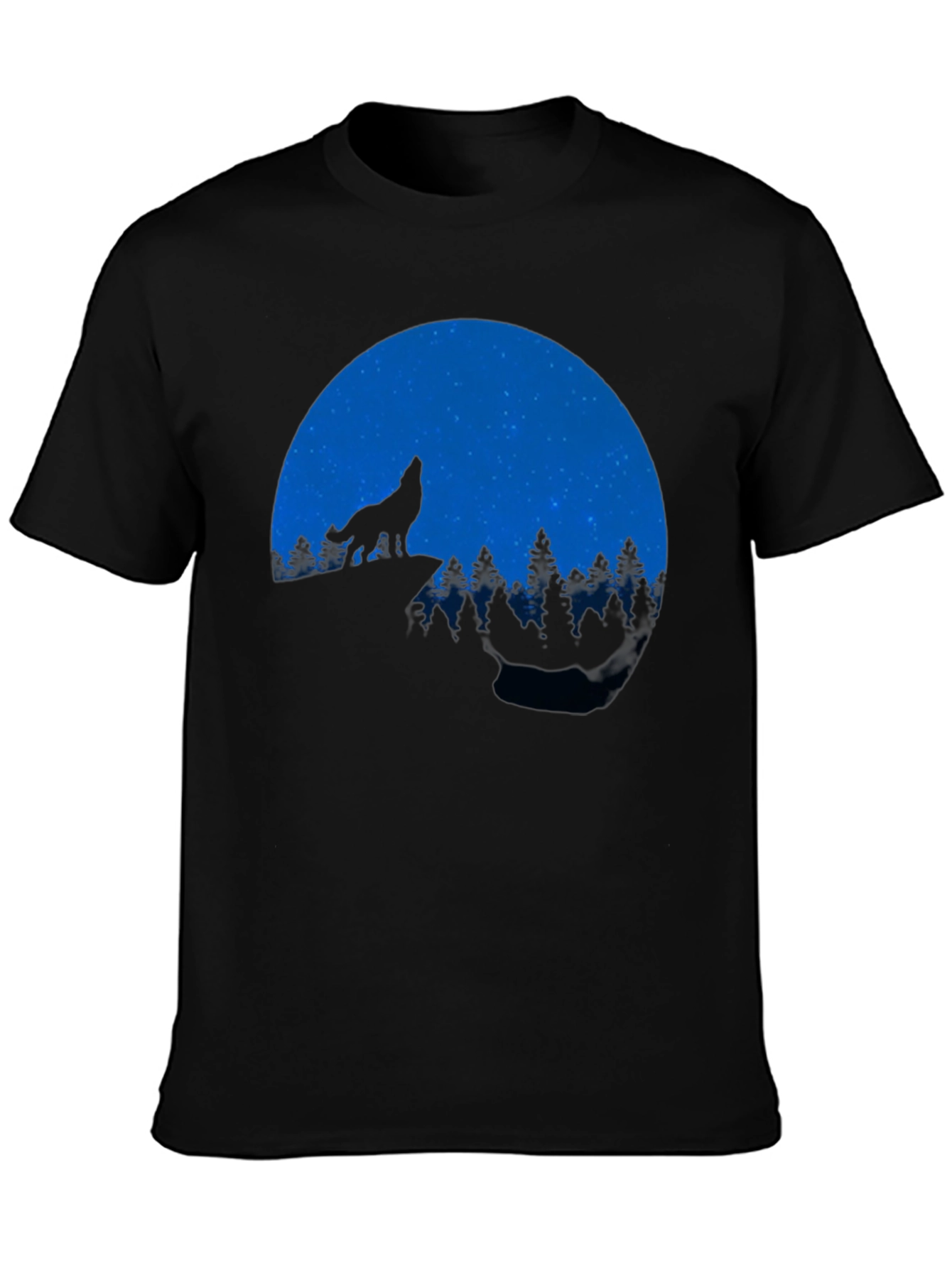 Wolf Howling at Moon Black Graphic T-Shirt