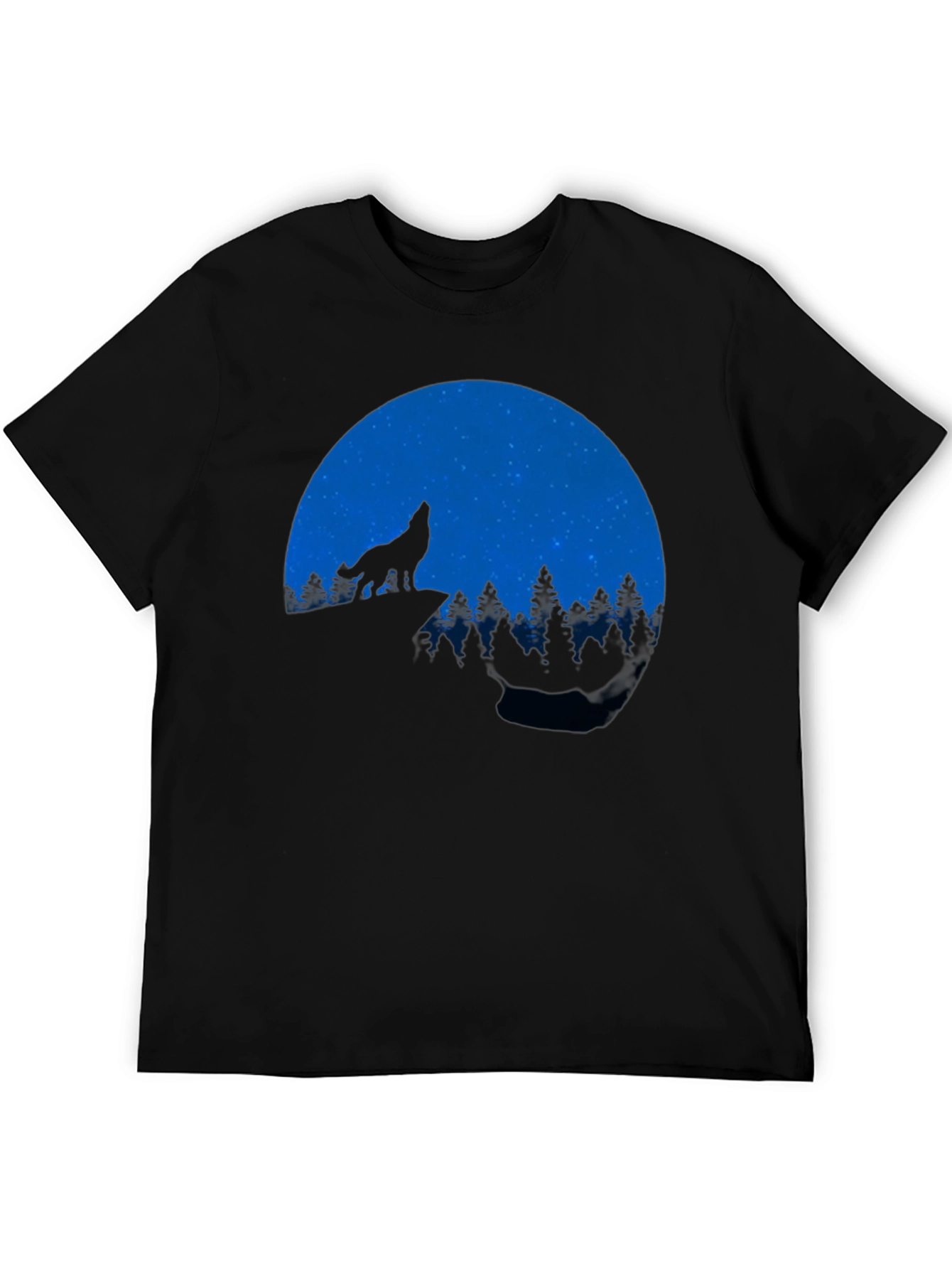 Wolf Howling at Moon Black Graphic T-Shirt