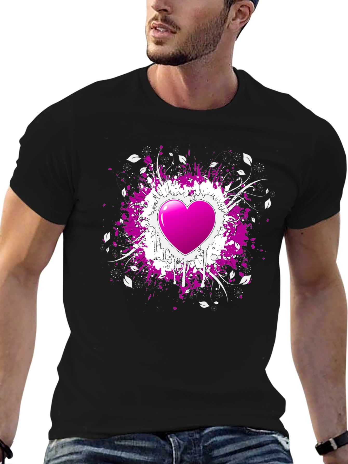 Heart Splatter Graphic Tee - Black