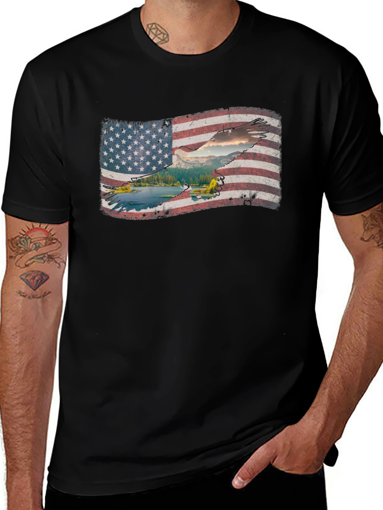 American Flag Eagle Graphic T-Shirt - Patriotic Style
