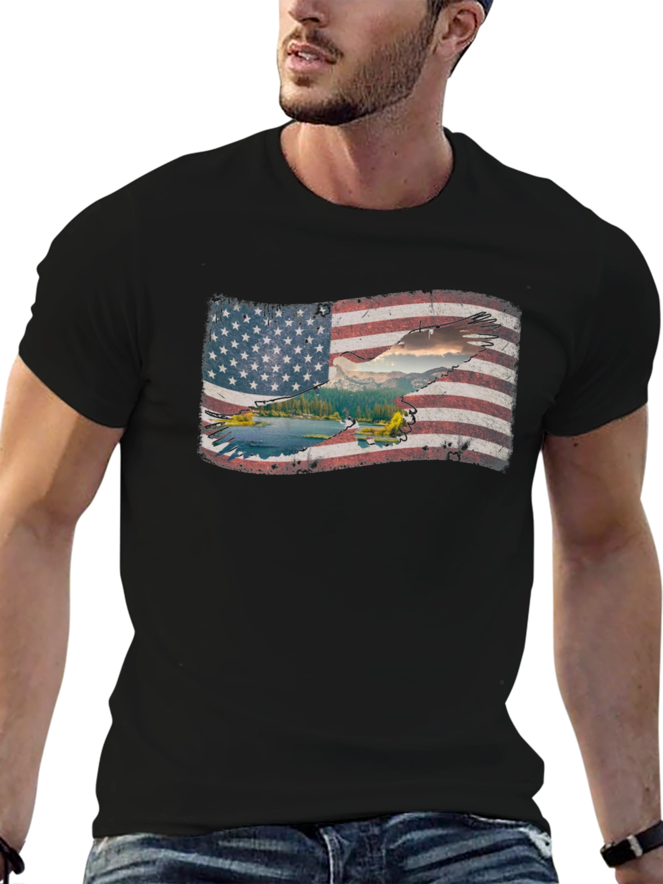 American Flag Eagle Graphic T-Shirt - Patriotic Style