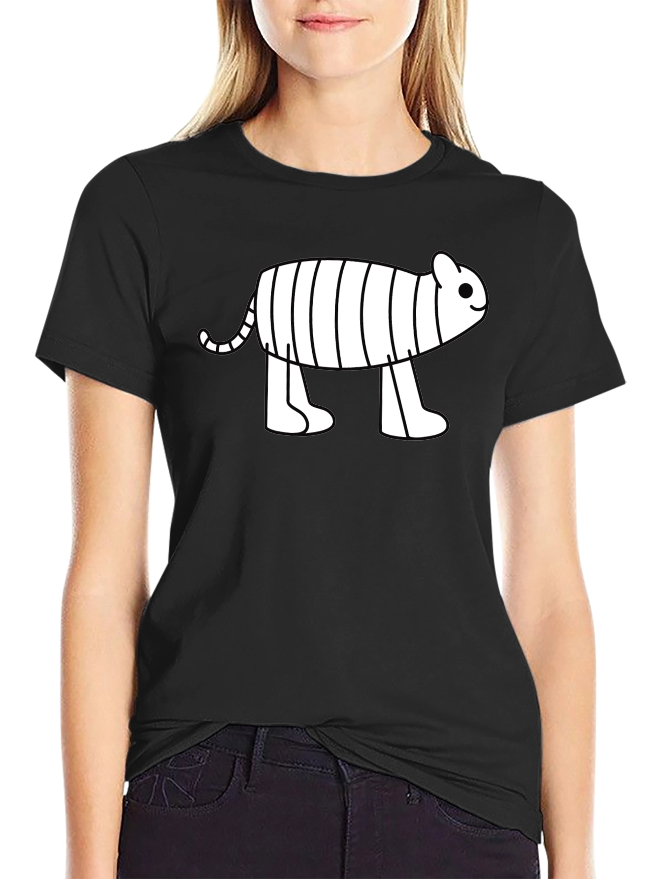 Cute Cartoon Tiger Graphic Black T-Shirt