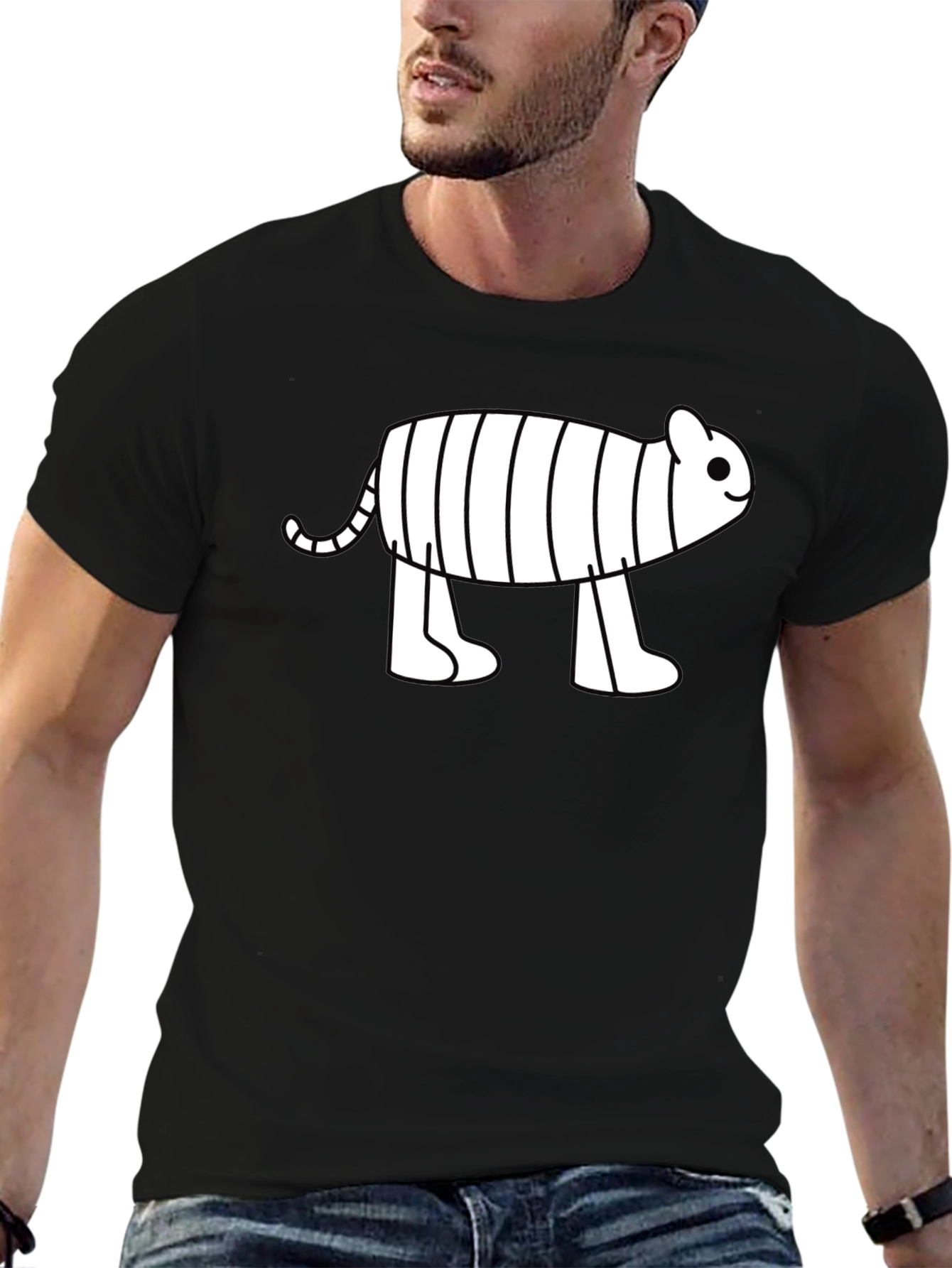 Cute Cartoon Tiger Graphic Black T-Shirt