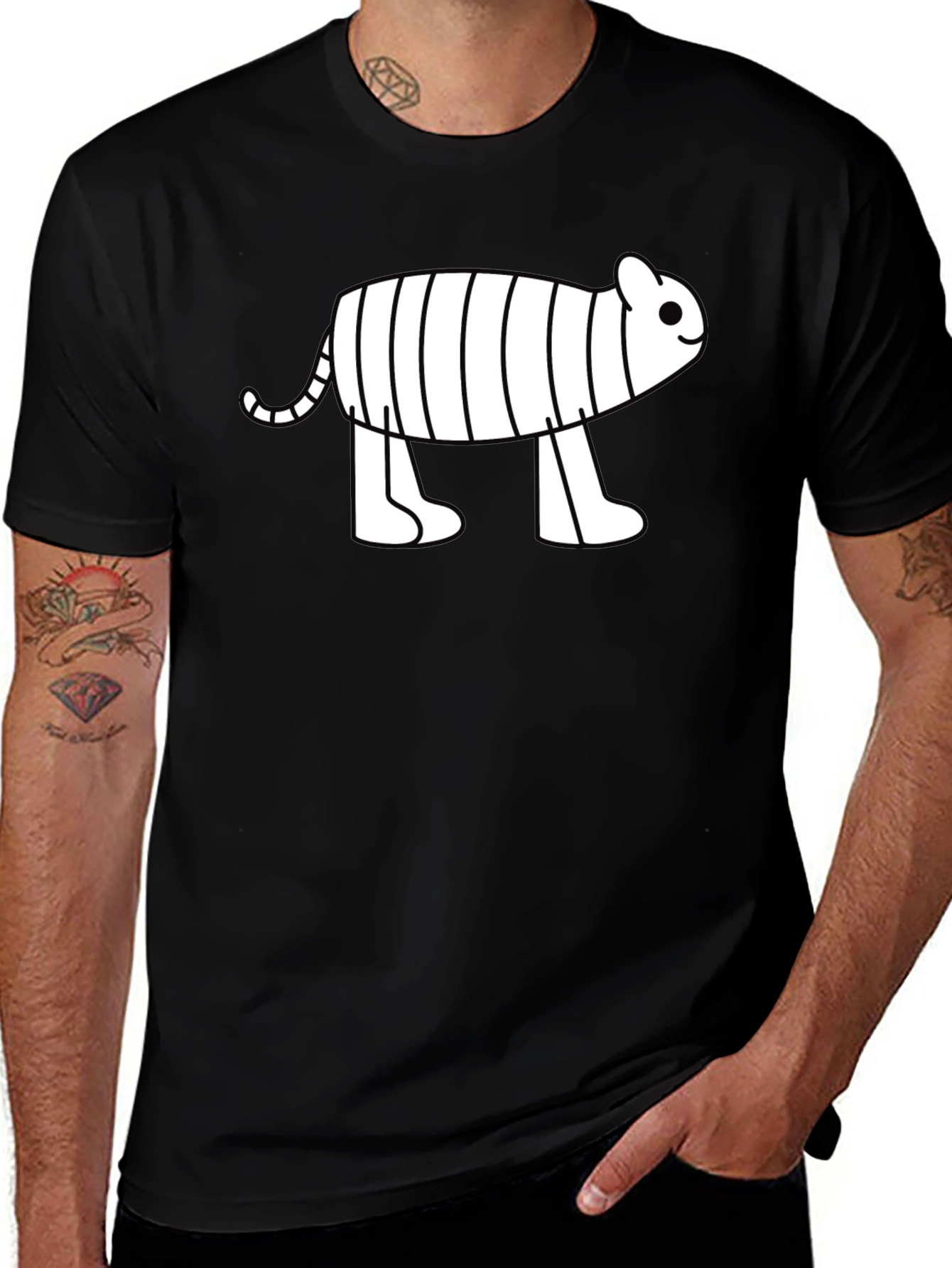 Cute Cartoon Tiger Graphic Black T-Shirt
