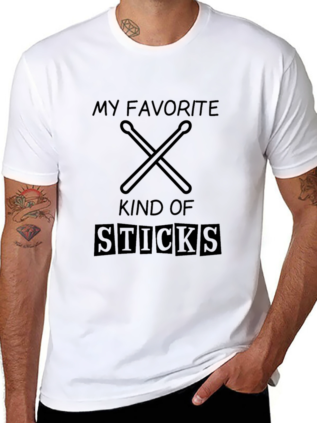 My Favorite Sticks Black T-Shirt Drummer