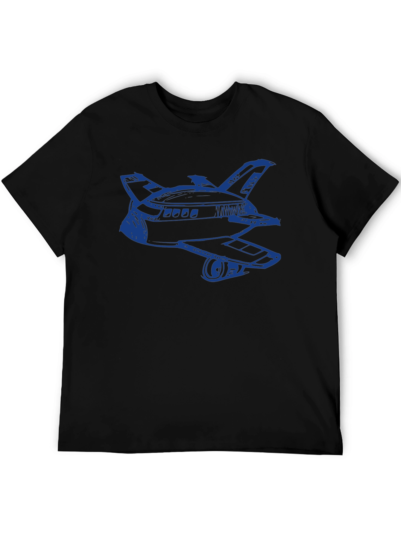 Retro Space Shuttle Graphic Tee - Black Cotton Blend