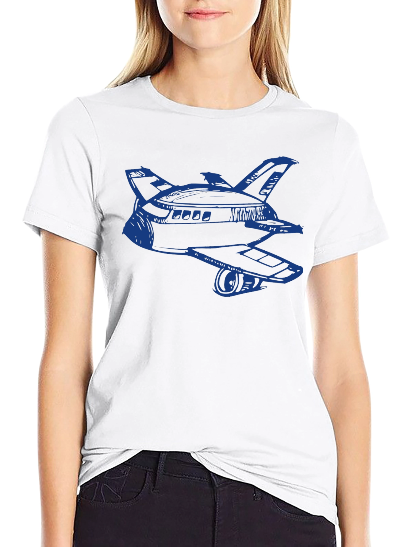 Retro Space Shuttle Graphic Tee - Black Cotton Blend