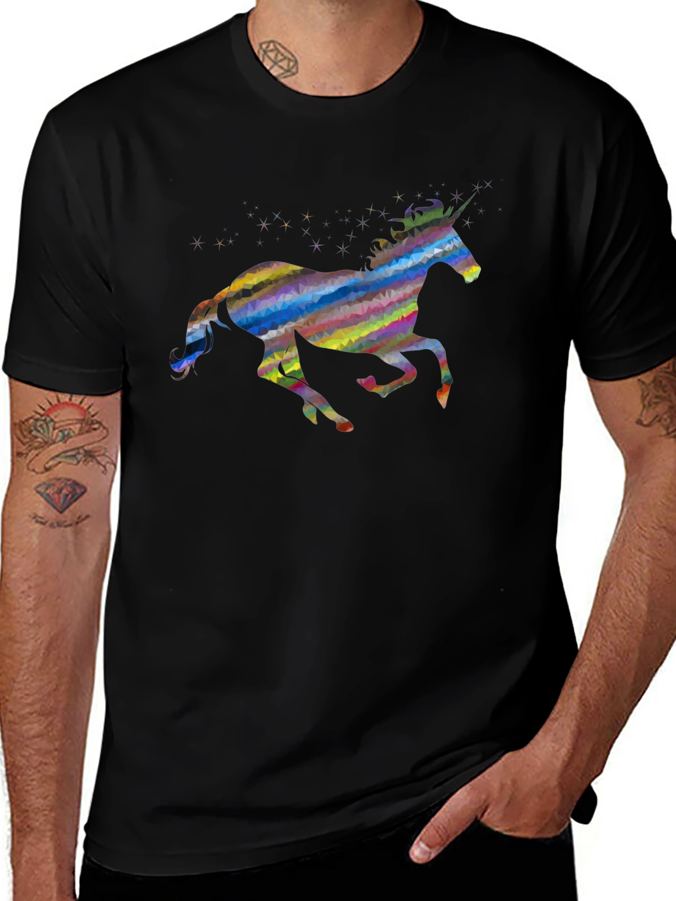 Rainbow Unicorn Graphic Tee - Black