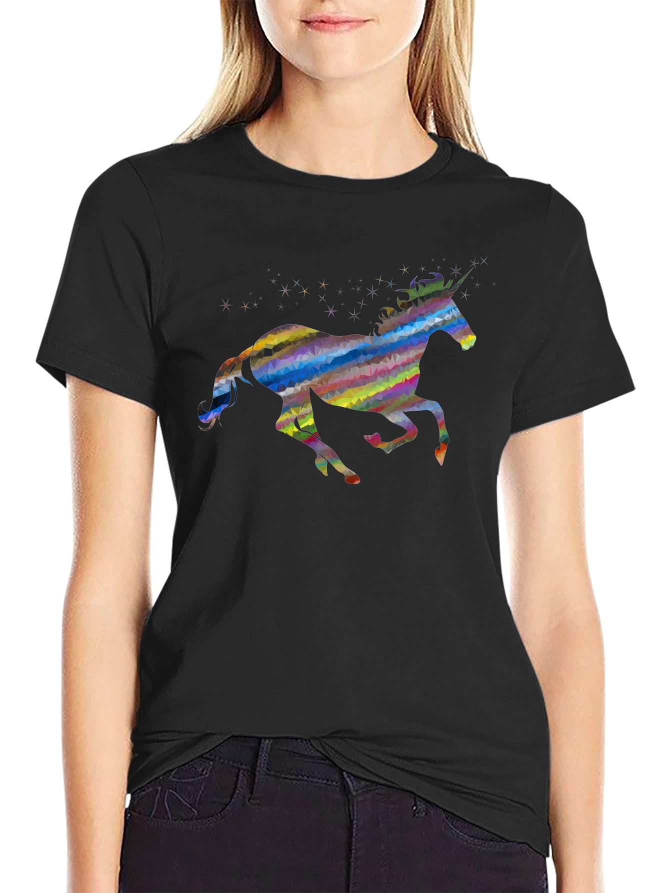 Rainbow Unicorn Graphic Tee - Black