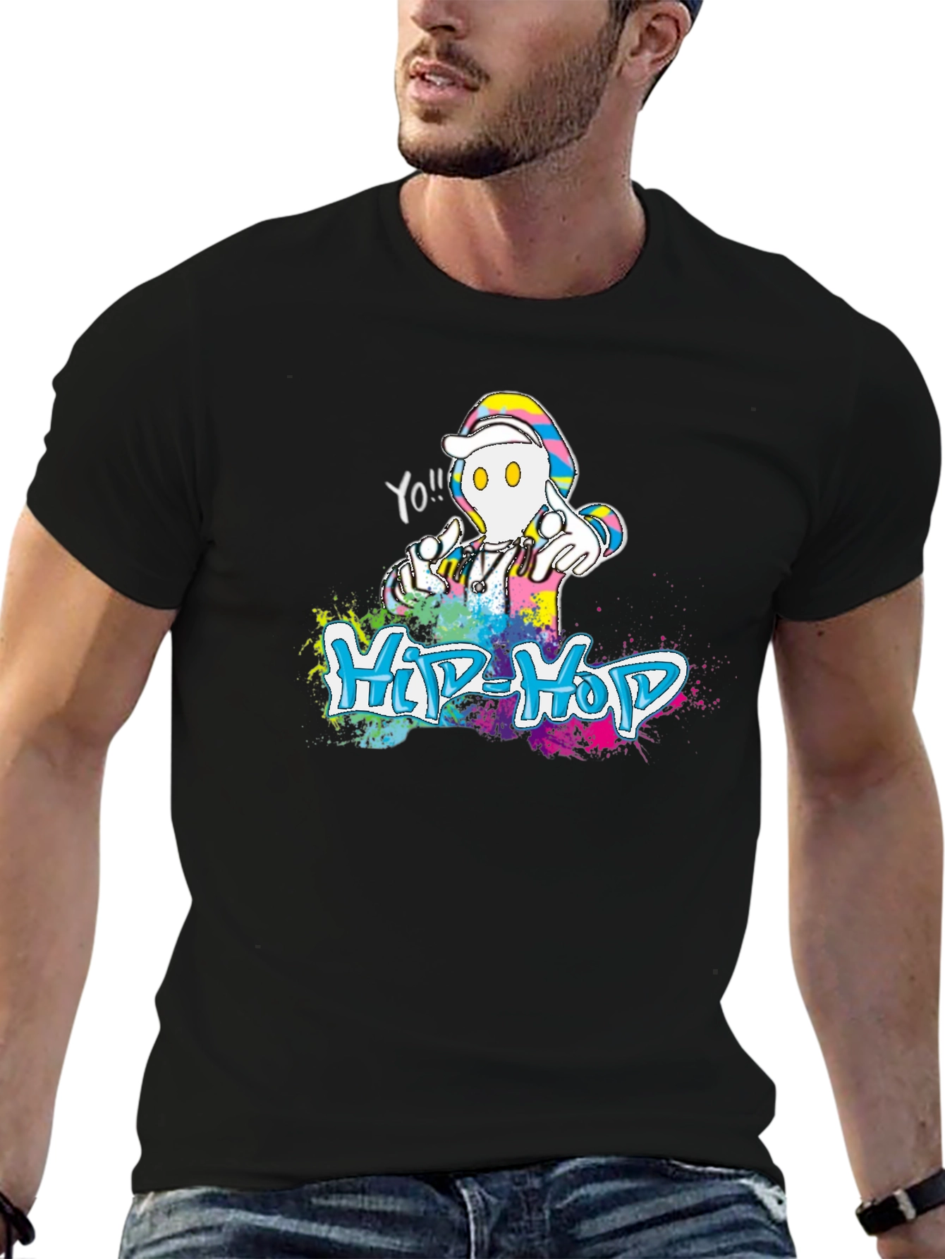 Hip-Hop Graphic Print Crew Neck T-Shirt