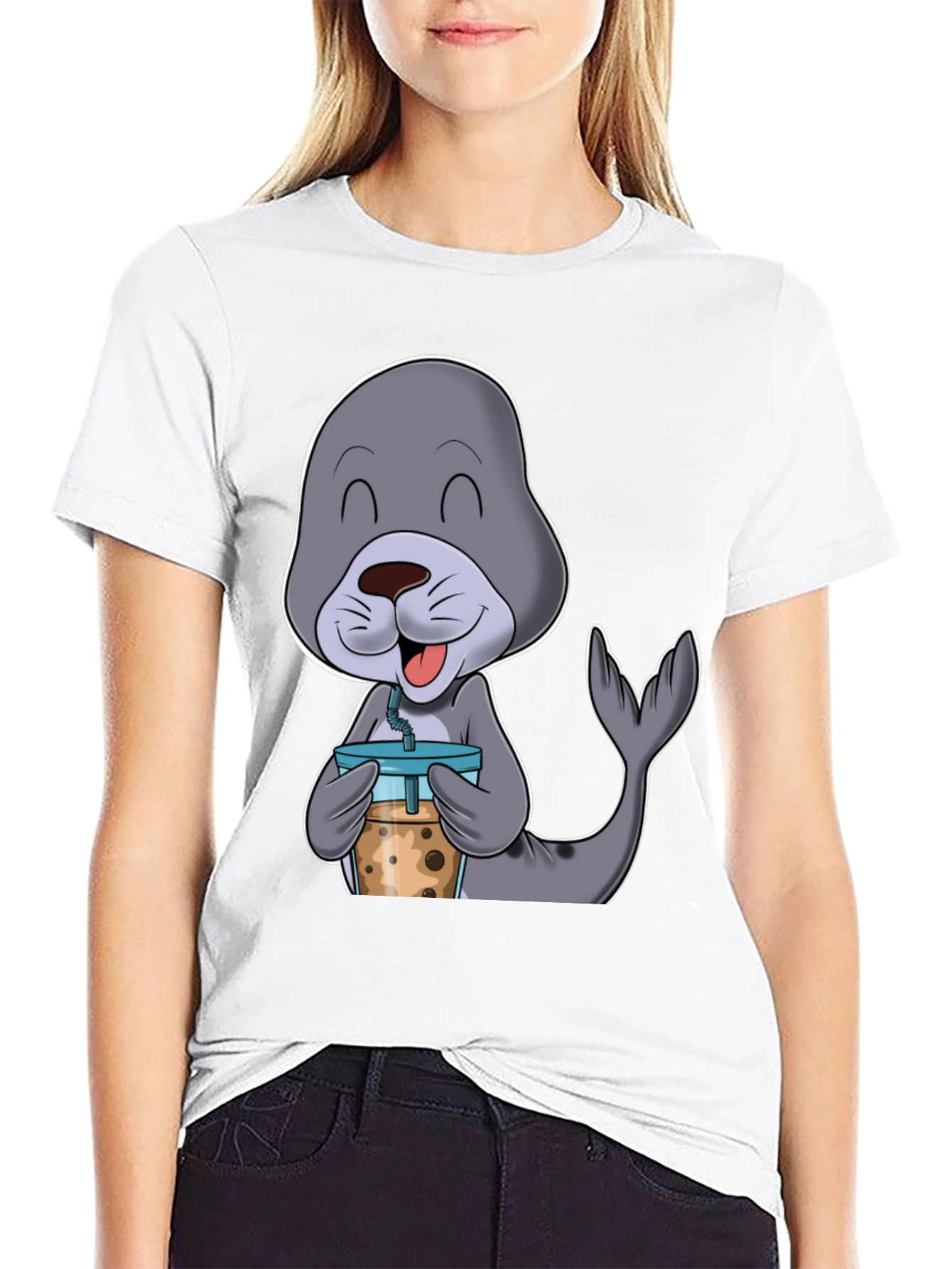 Seal Boba Tea T-Shirt: Cute Cartoon Animal Shirt