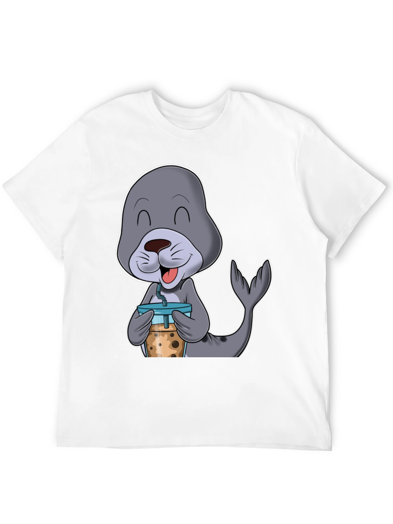 Seal Boba Tea T-Shirt: Cute Cartoon Animal Shirt