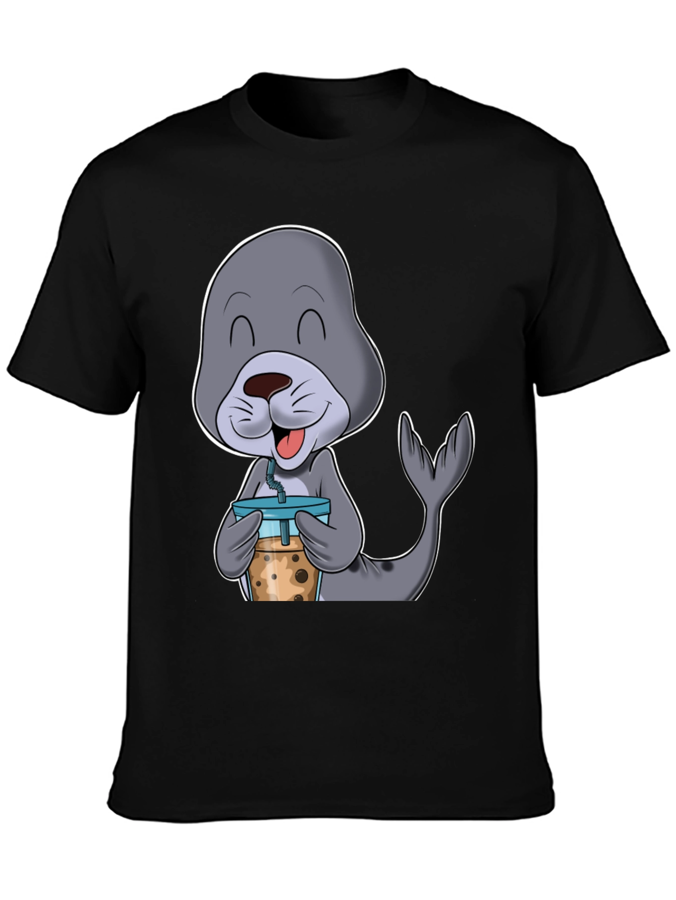 Seal Boba Tea T-Shirt: Cute Cartoon Animal Shirt