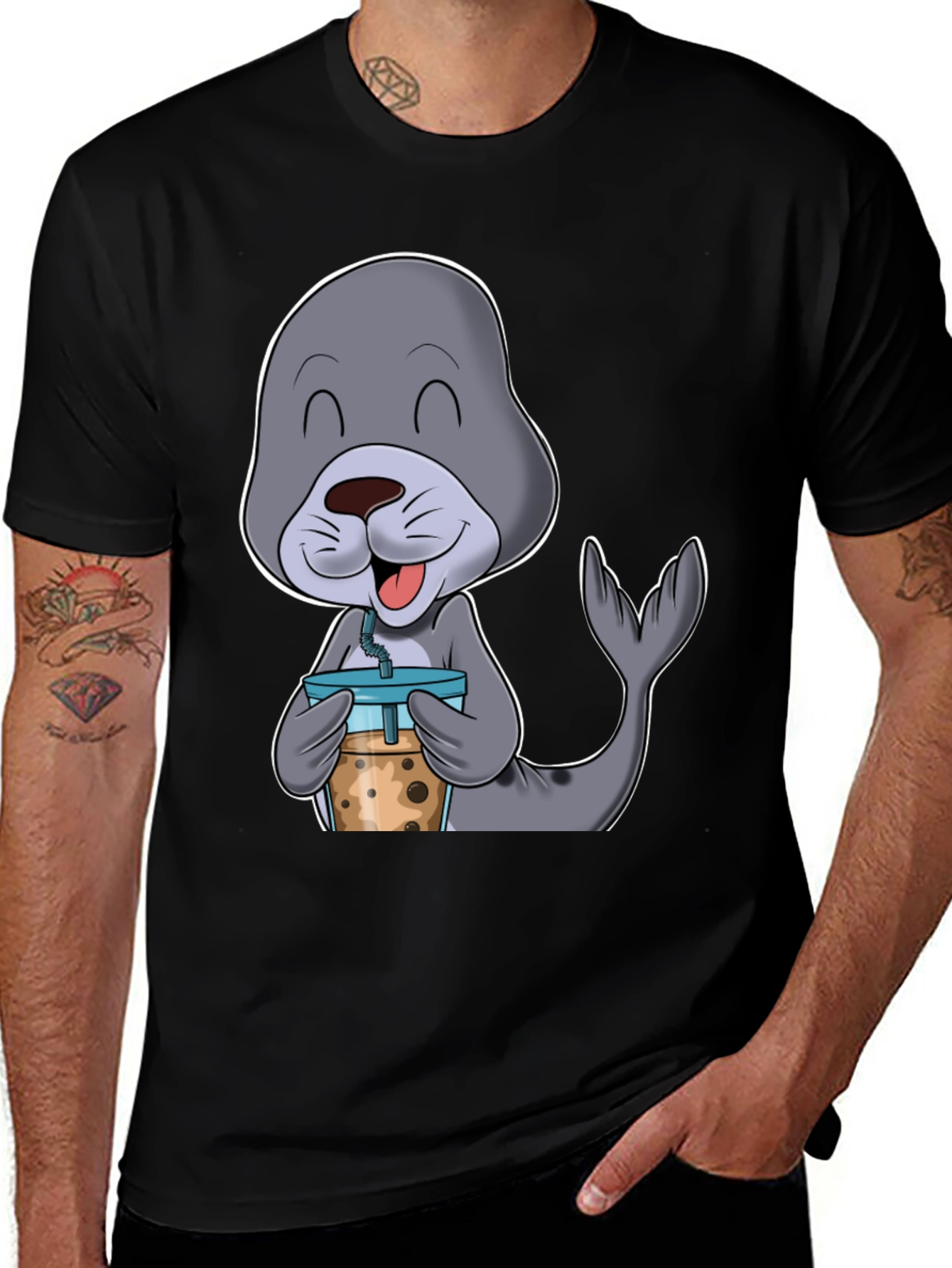 Seal Boba Tea T-Shirt: Cute Cartoon Animal Shirt