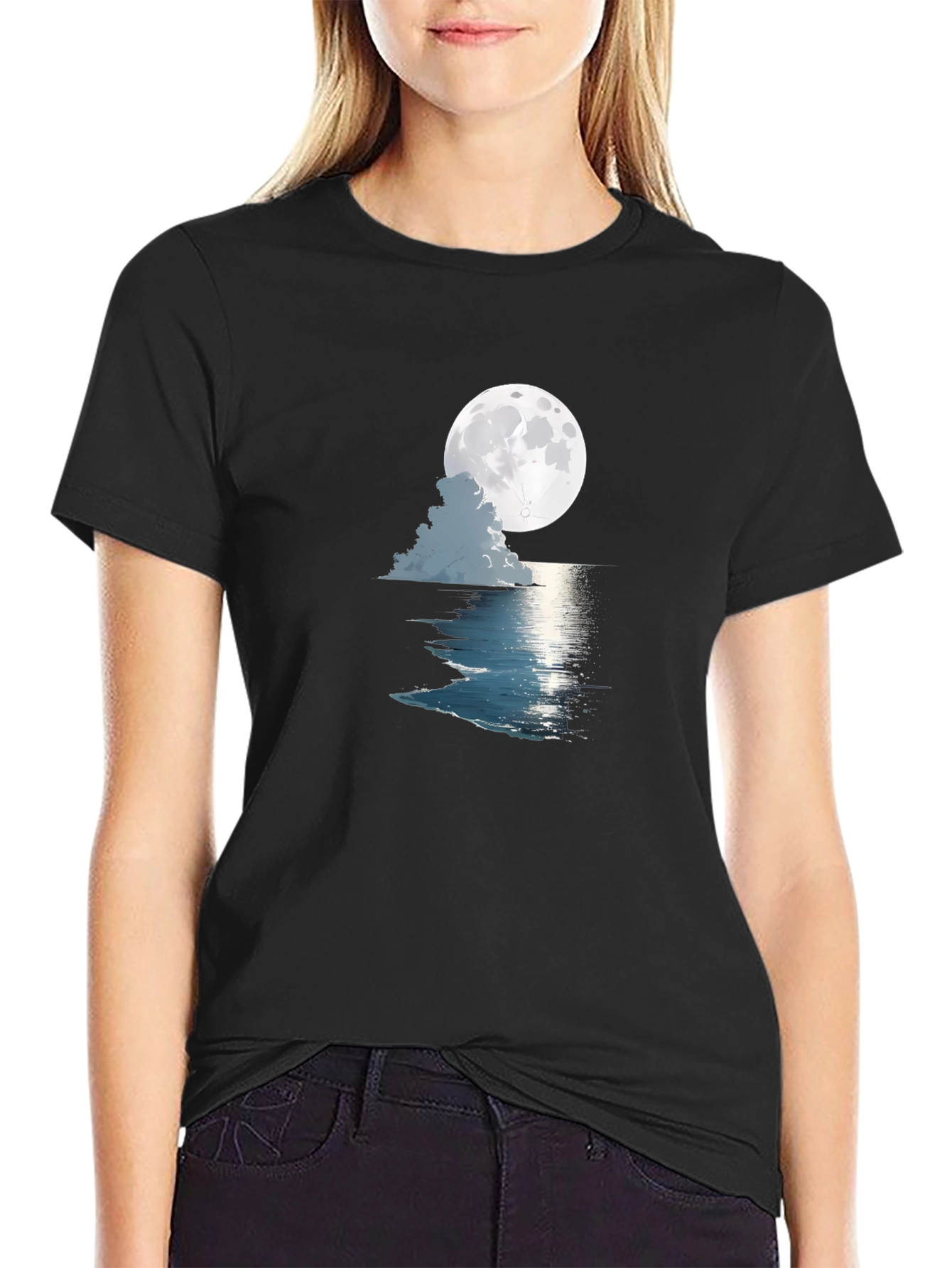 Moonlit Ocean Graphic Tee - Black