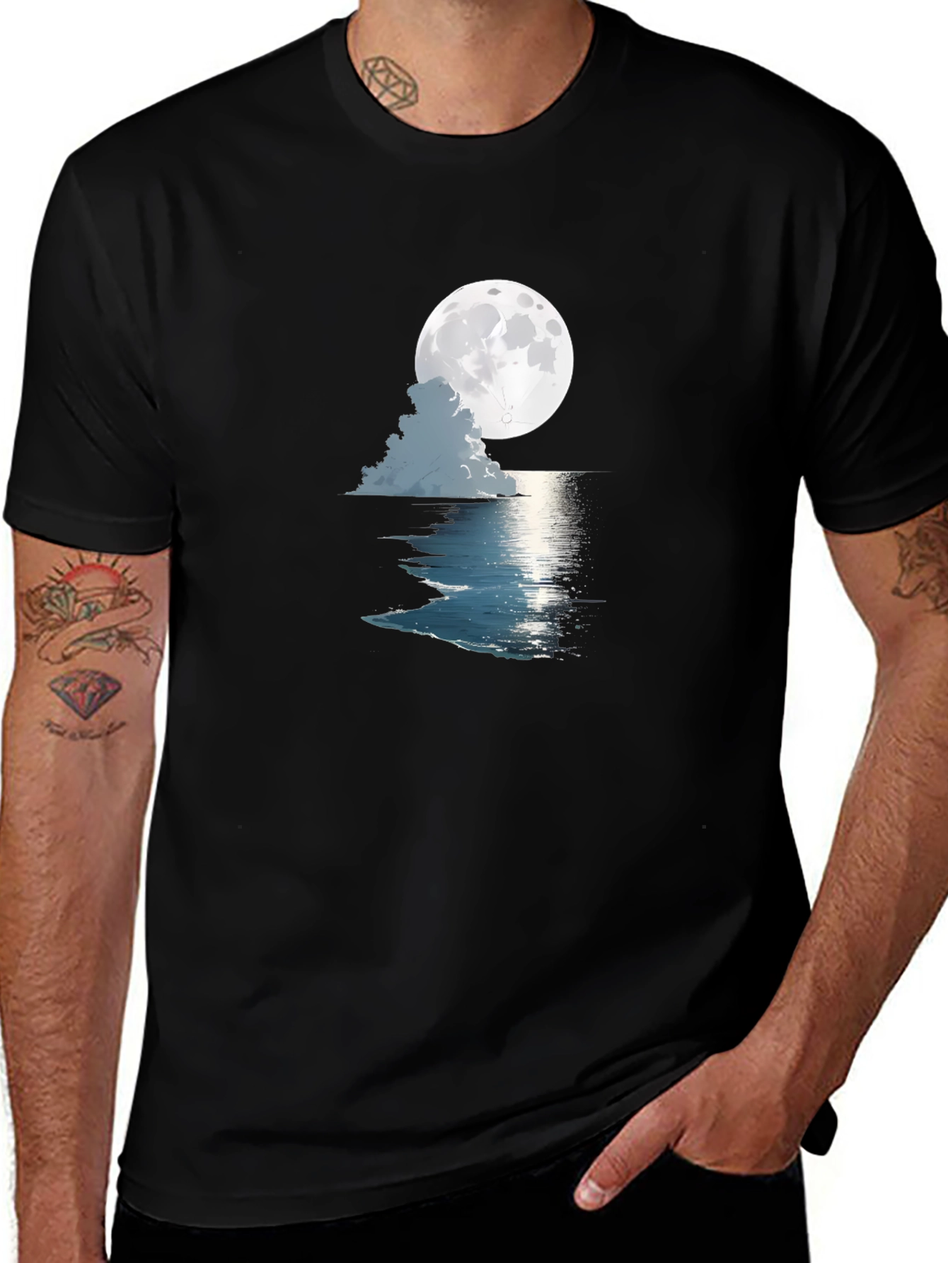 Moonlit Ocean Graphic Tee - Black