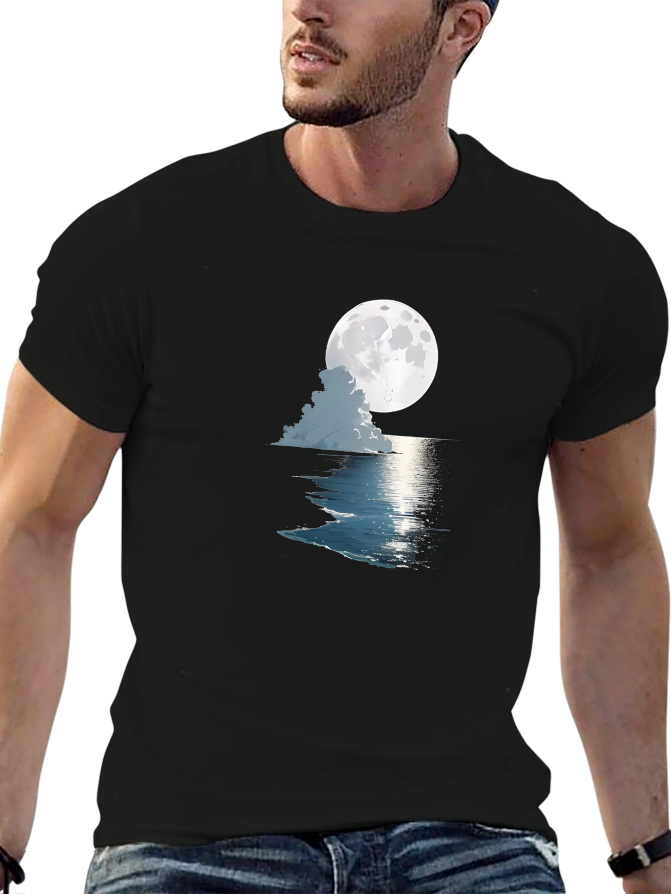 Moonlit Ocean Graphic Tee - Black
